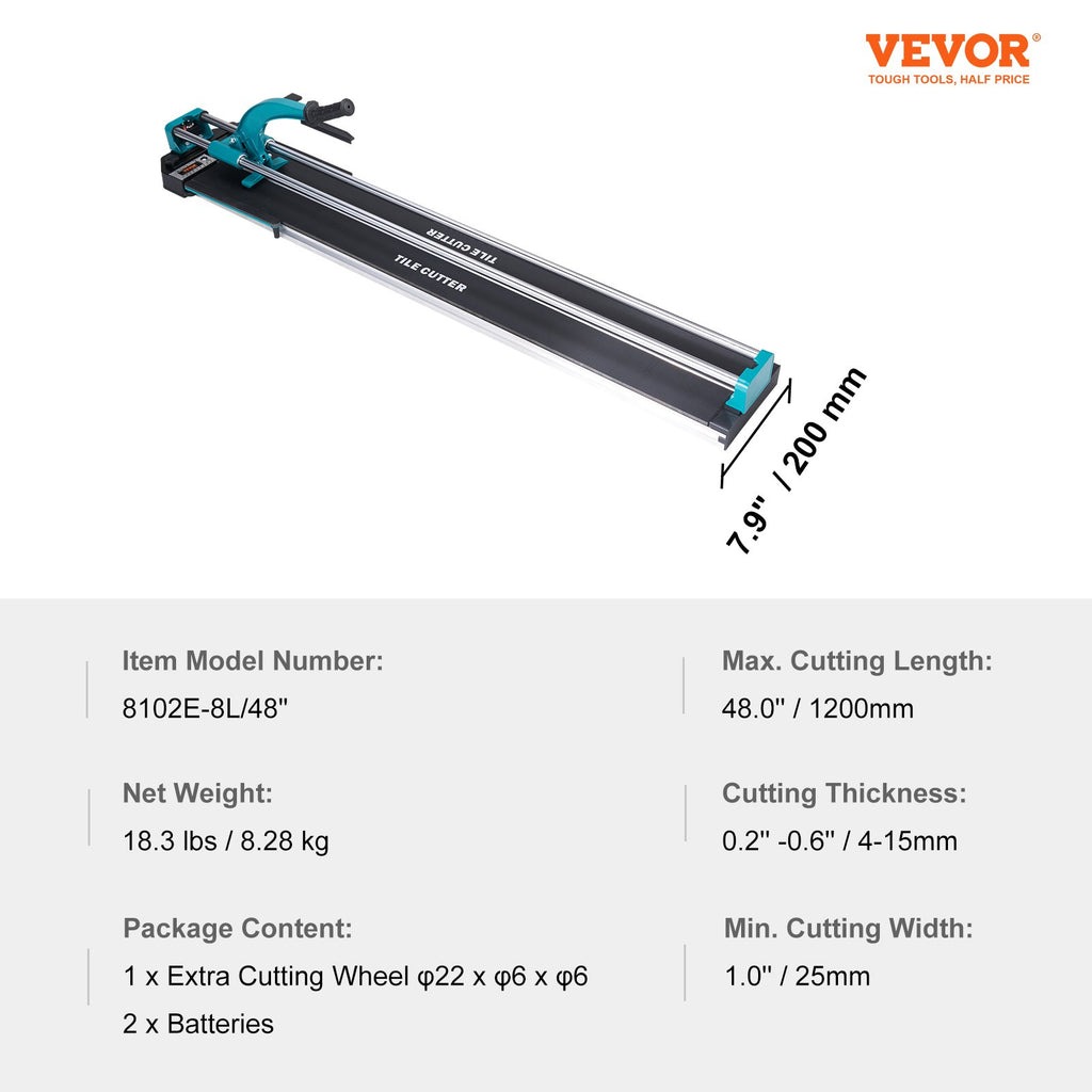 Rankinės plytelių pjovimo staklės VEVOR 8106C-8L/48", 1200 mm