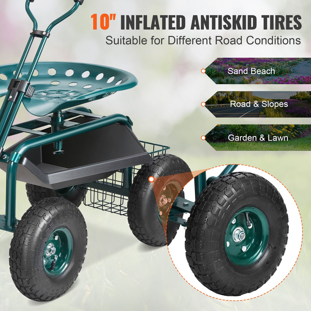 Sodo kėdutė su ratukais VEVOR TC4501S-GN, 136 kg apkrova