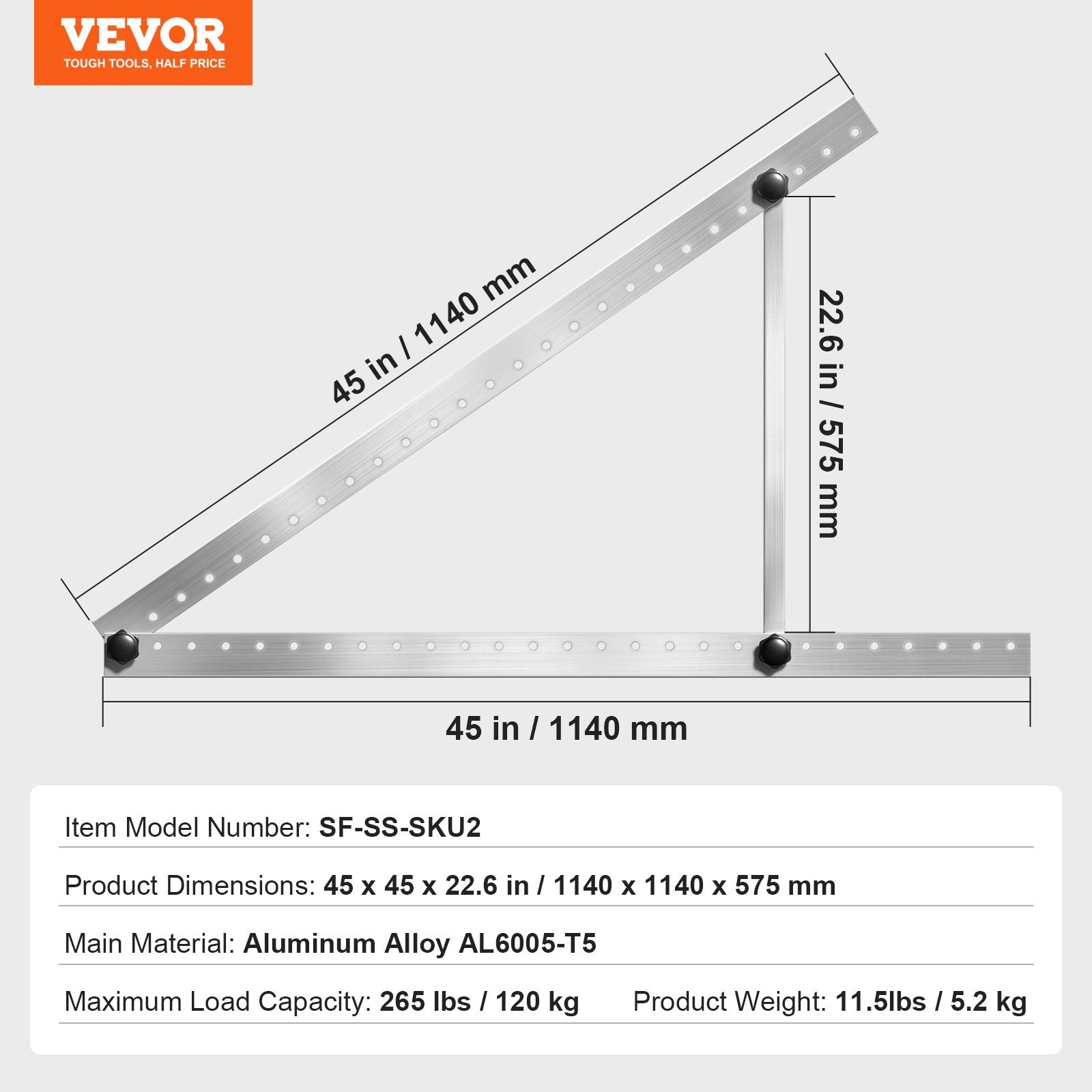 Saulės kolektorių laikikliai VEVOR SF-SS-SKU2, 114 cm, 2 vnt. komplektas