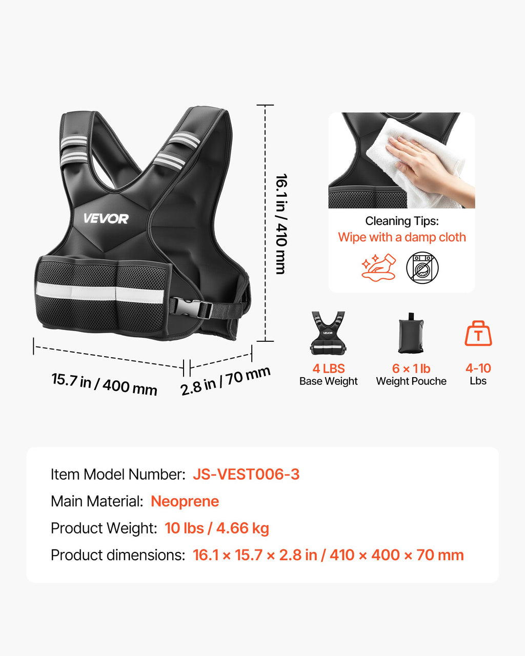 Reguliuojama svorio liemenė VEVOR JS-VEST006-3, 4,7 kg