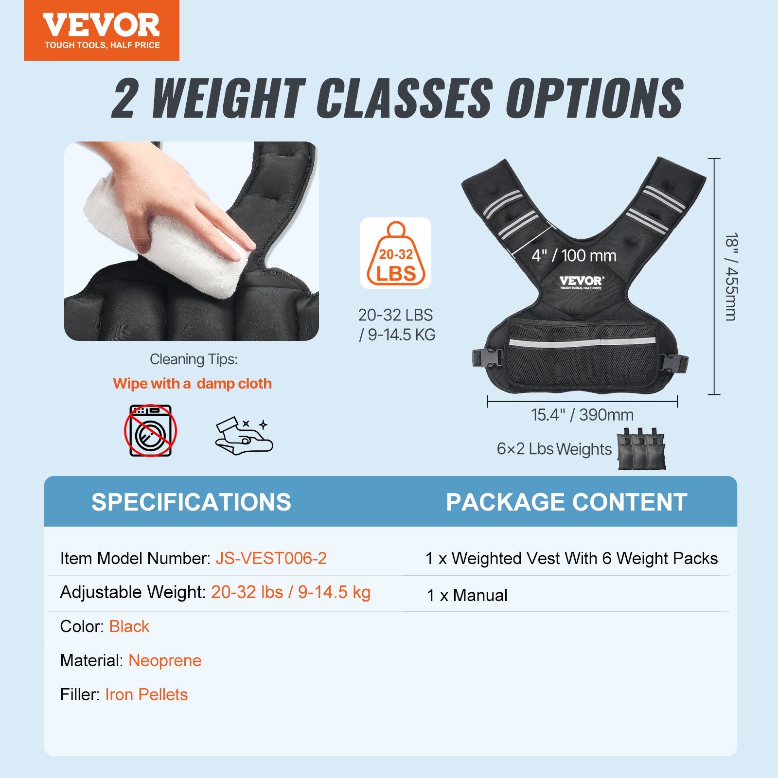 Reguliuojama svorio liemenė VEVOR JS-VEST006-2, 9–14,5 kg