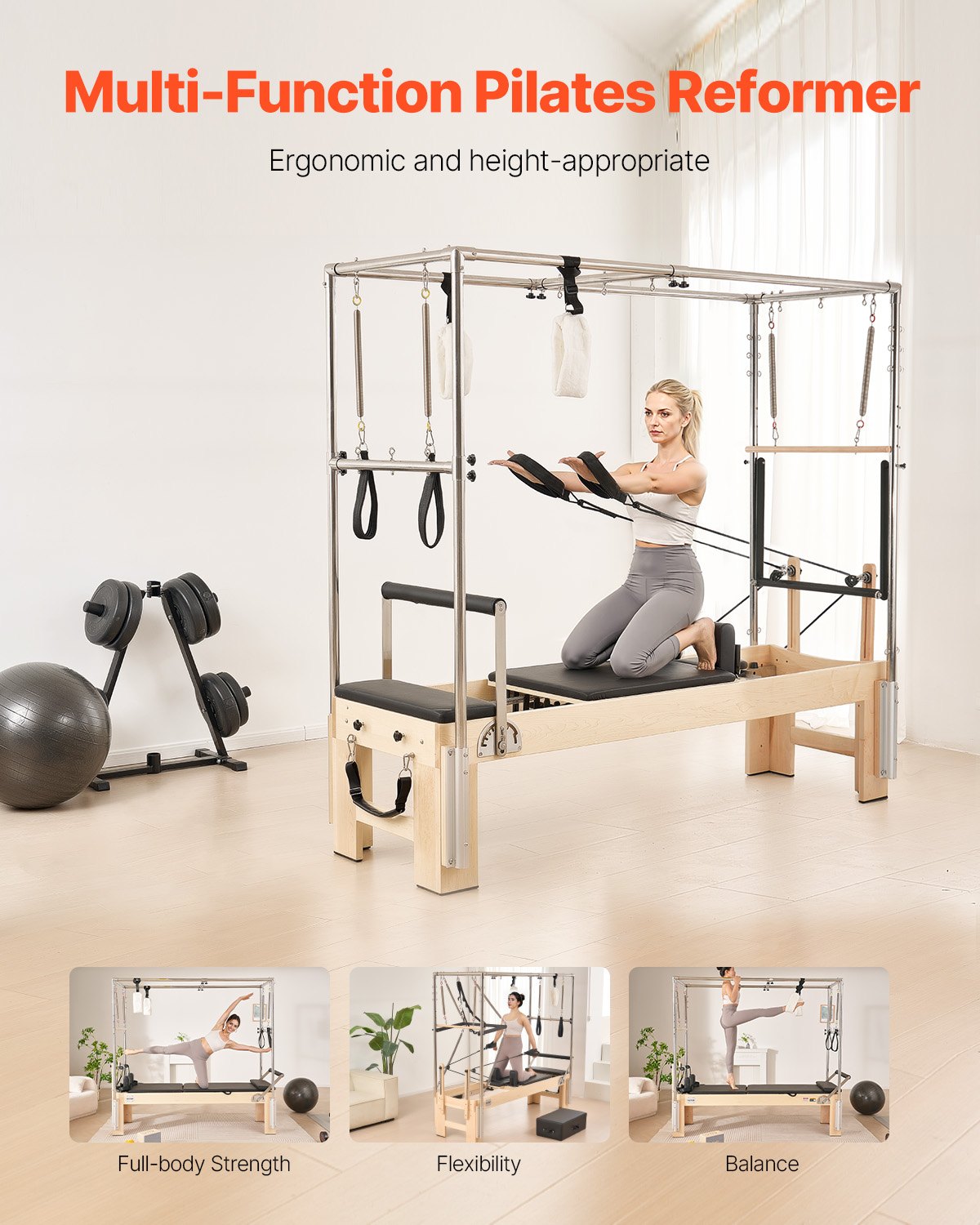 Pilateso treniruoklis VEVOR S700-F-B, klevo medienos rėmas