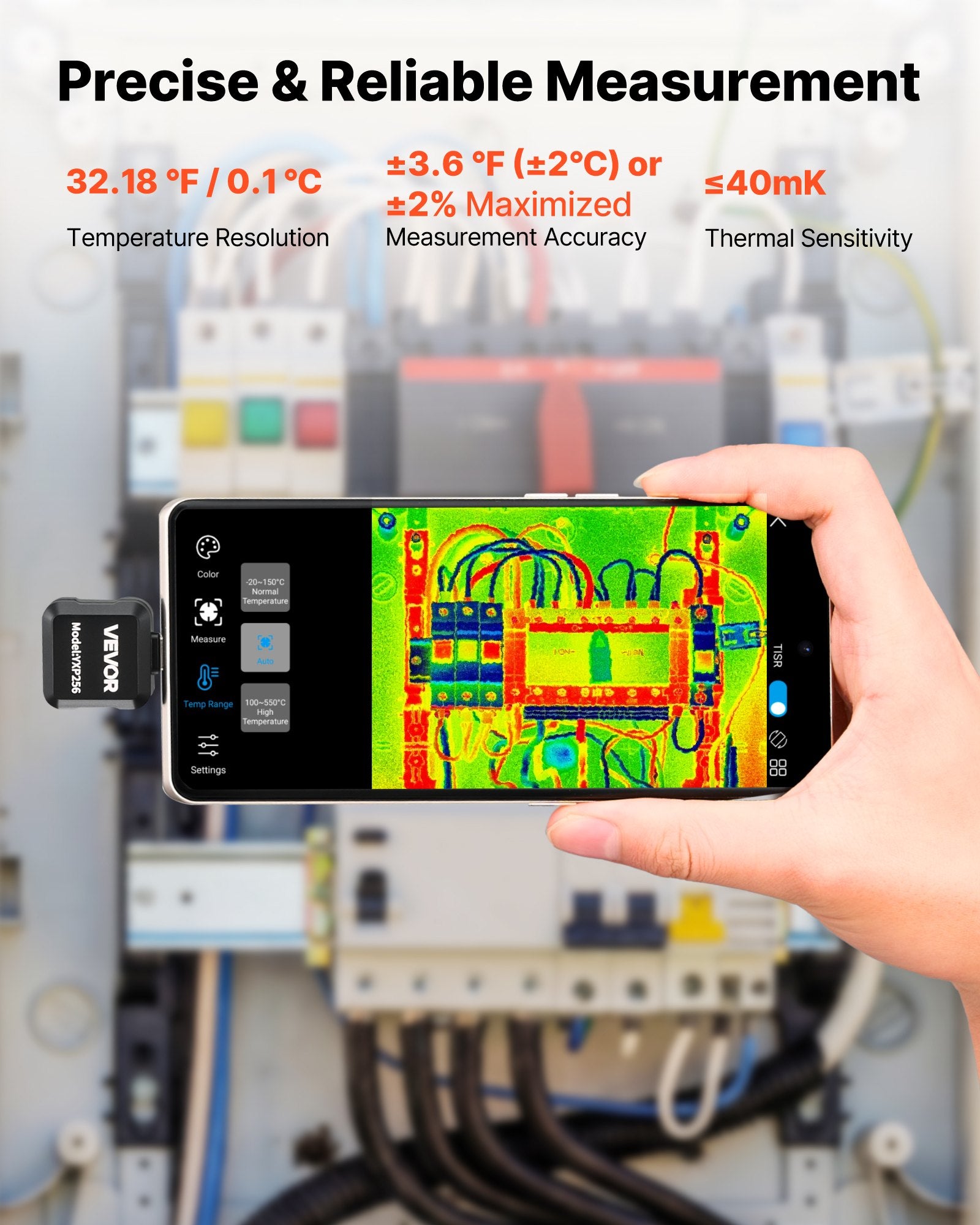 Termovizorius VEVOR YXP256, 512 x 384 TISR raiška