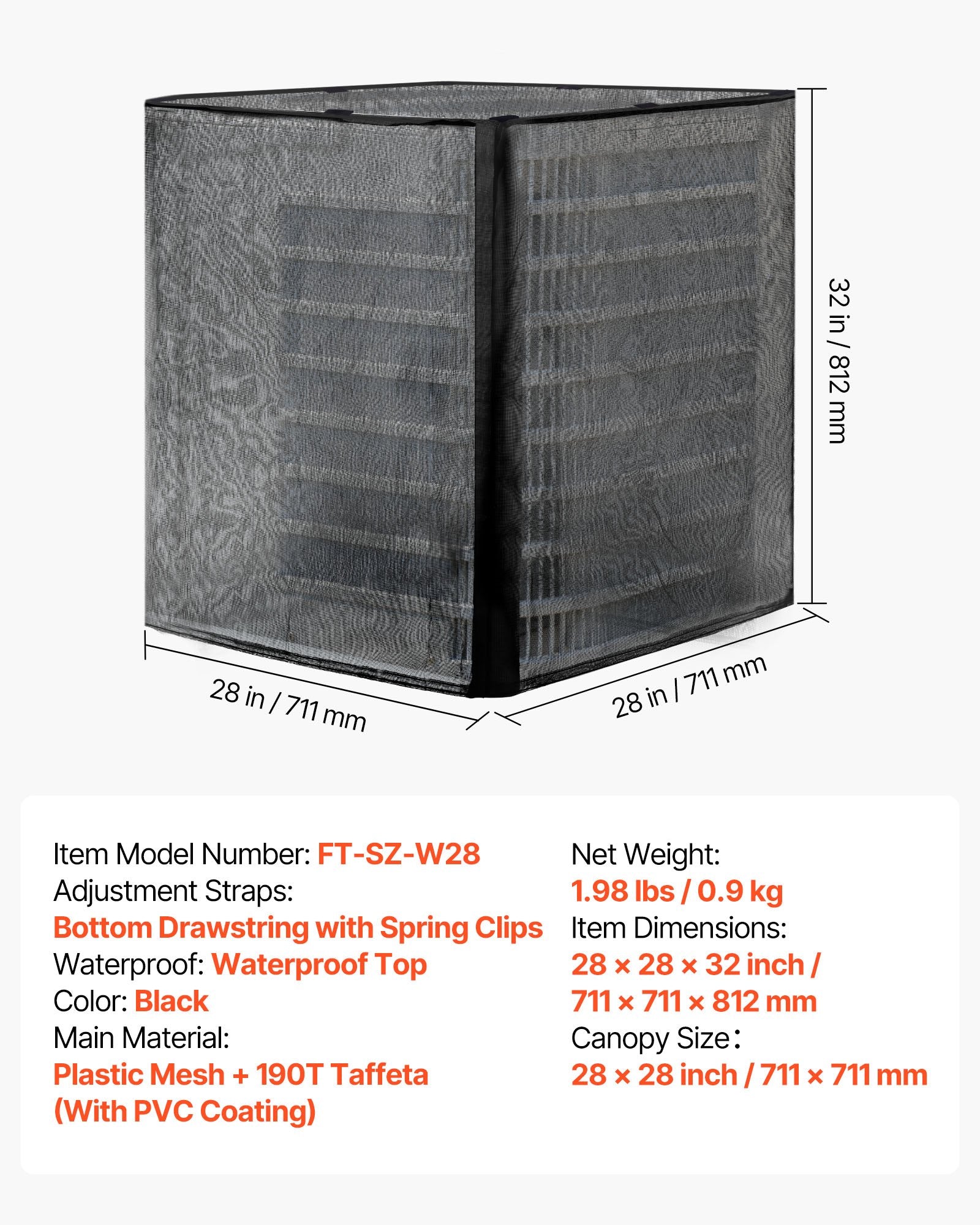 Oro kondicionieriaus uždangalas VEVOR FT-SZ-W28, 711 x 711 x 812 mm