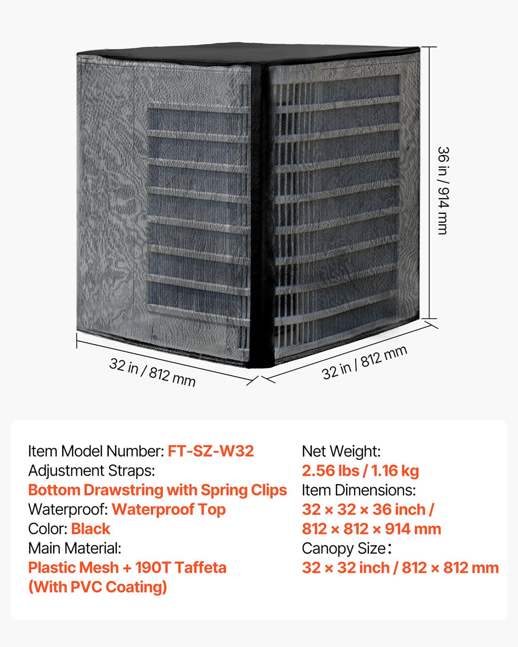 Oro kondicionieriaus uždangalas VEVOR FT-SZ-W32, 812 x 812 x 914 mm