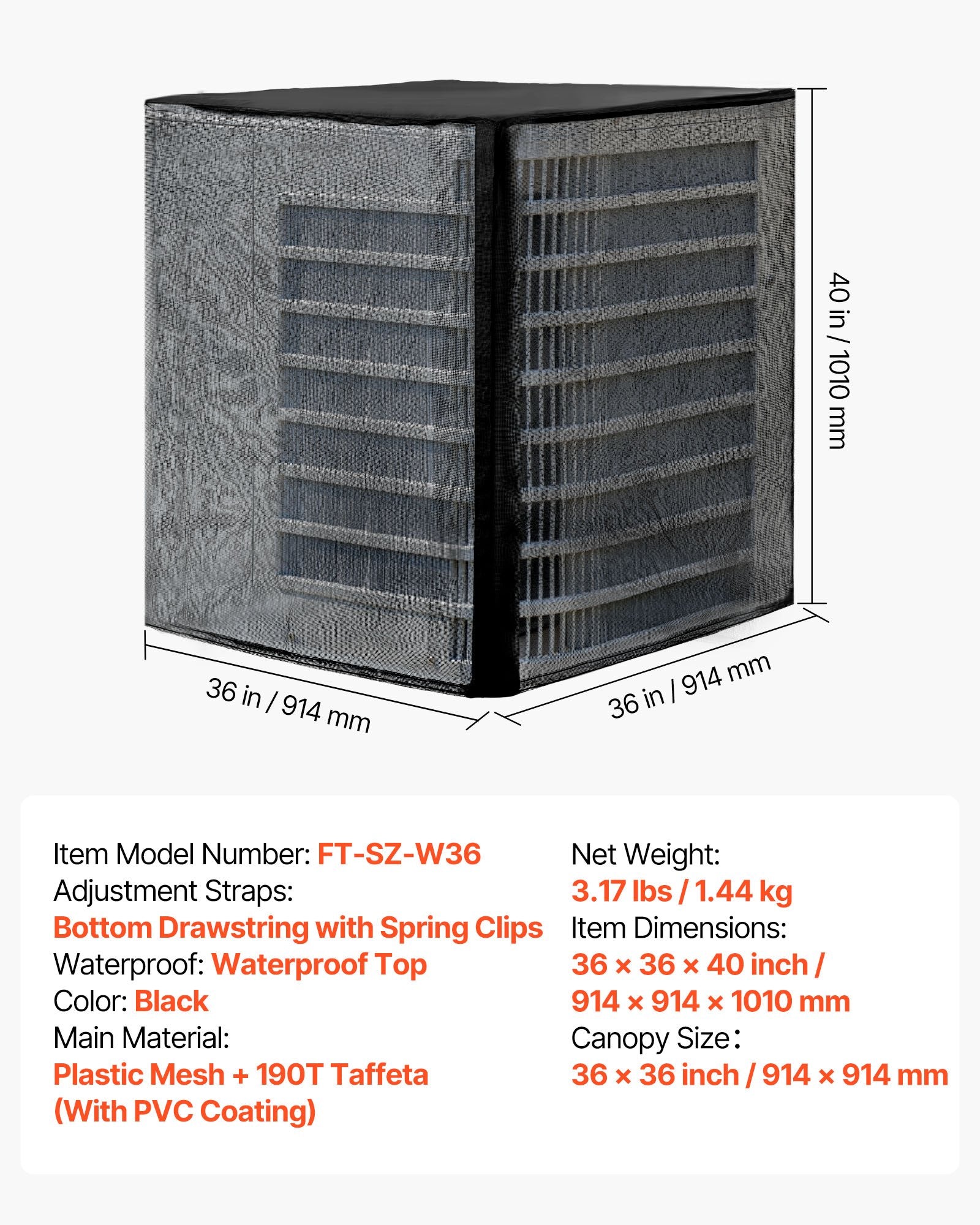 Oro kondicionieriaus uždangalas VEVOR FT-SZ-W36, 914 x 914 x 1010 mm