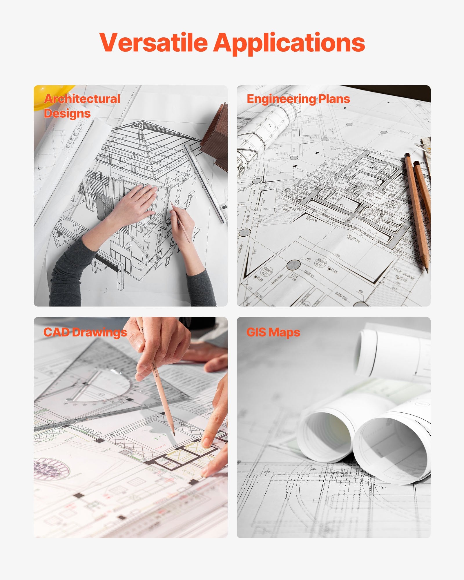 Plačiaformatis braižytuvo popierius VEVOR JSFL21080022P610, 609,6 mm pločio