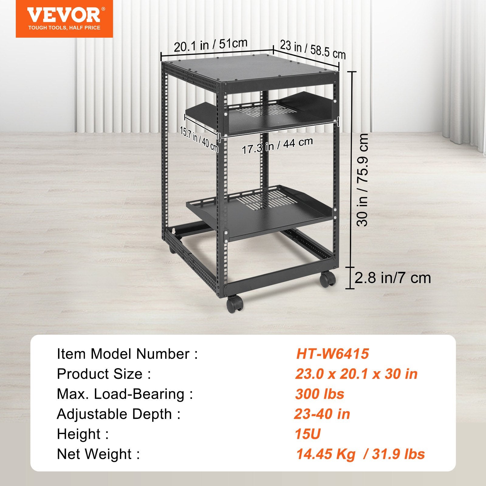 Atvira serverio spinta VEVOR HT-W6415, 15U