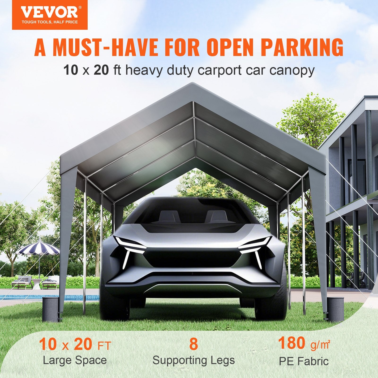 Automobilio stoginė-palapinė VEVOR 3 x 6 m, 8 atraminiai stulpai