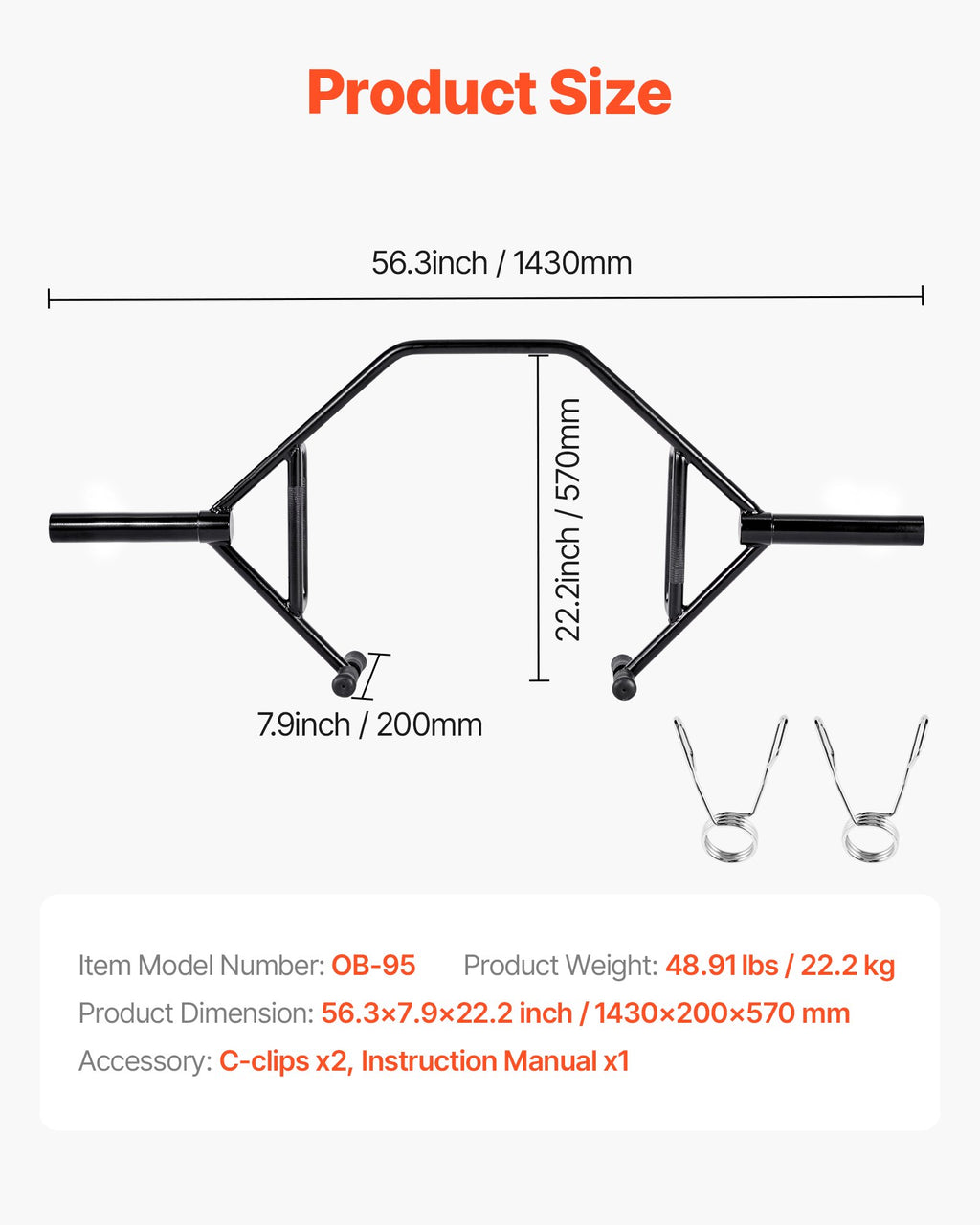 Šešiakampė štanga (Trap Bar) VEVOR OB-95, 360 kg apkrova