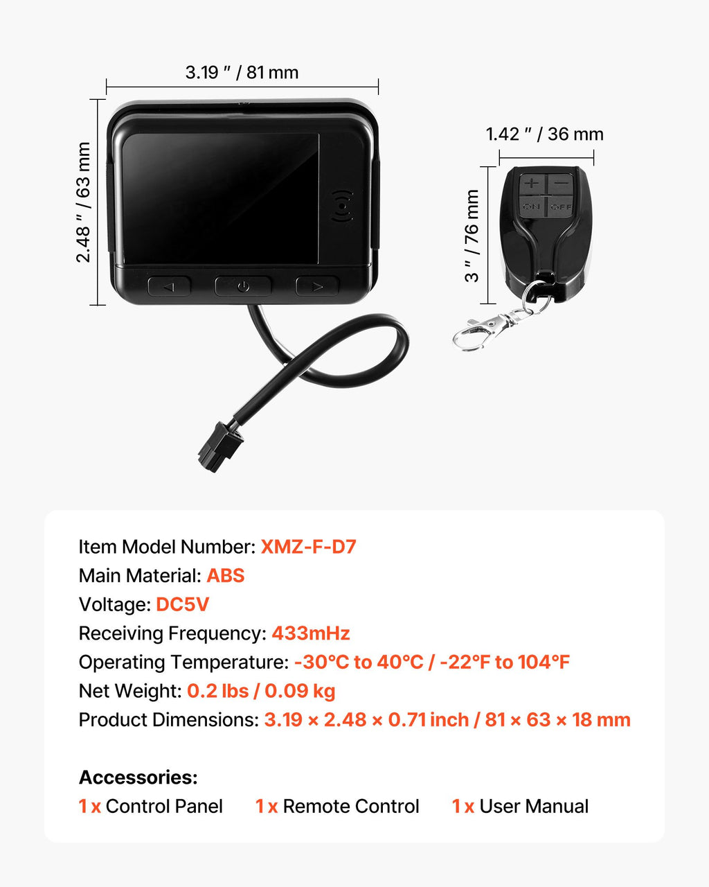 Dyzelinio šildytuvo valdiklis VEVOR XMZ-F-D7, su LCD ekranu ir nuotolinio valdymo pultu
