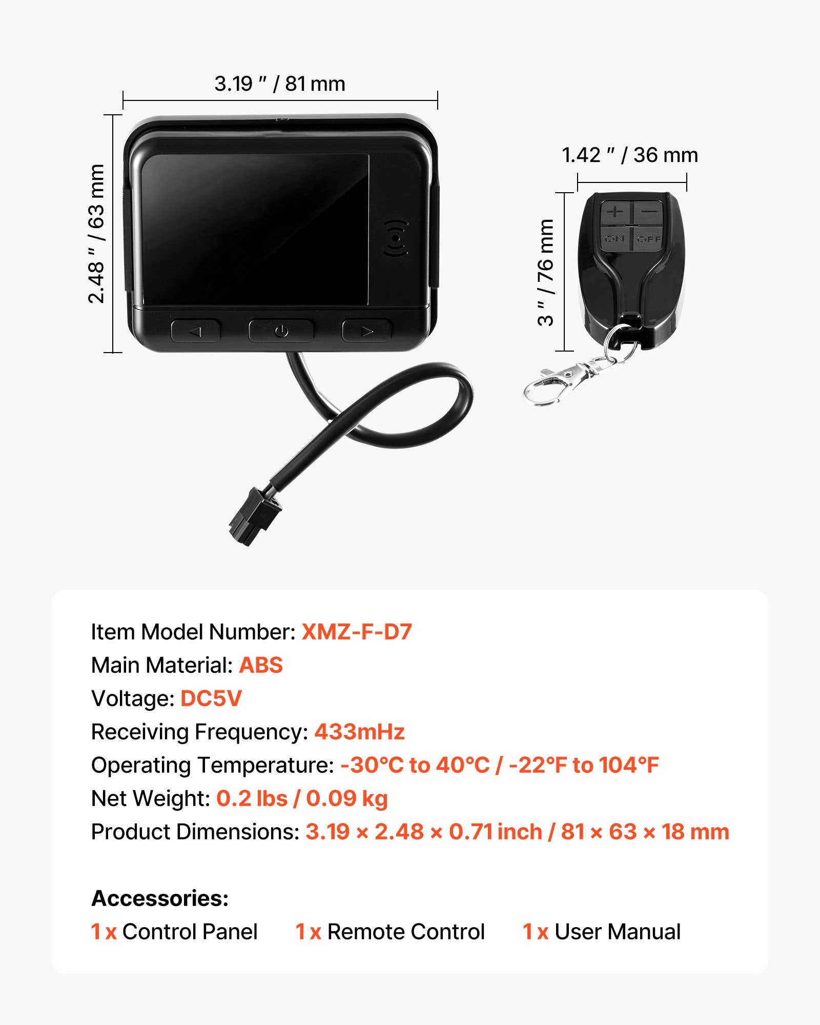Dyzelinio šildytuvo valdiklis VEVOR XMZ-F-D7, su LCD ekranu ir nuotolinio valdymo pultu