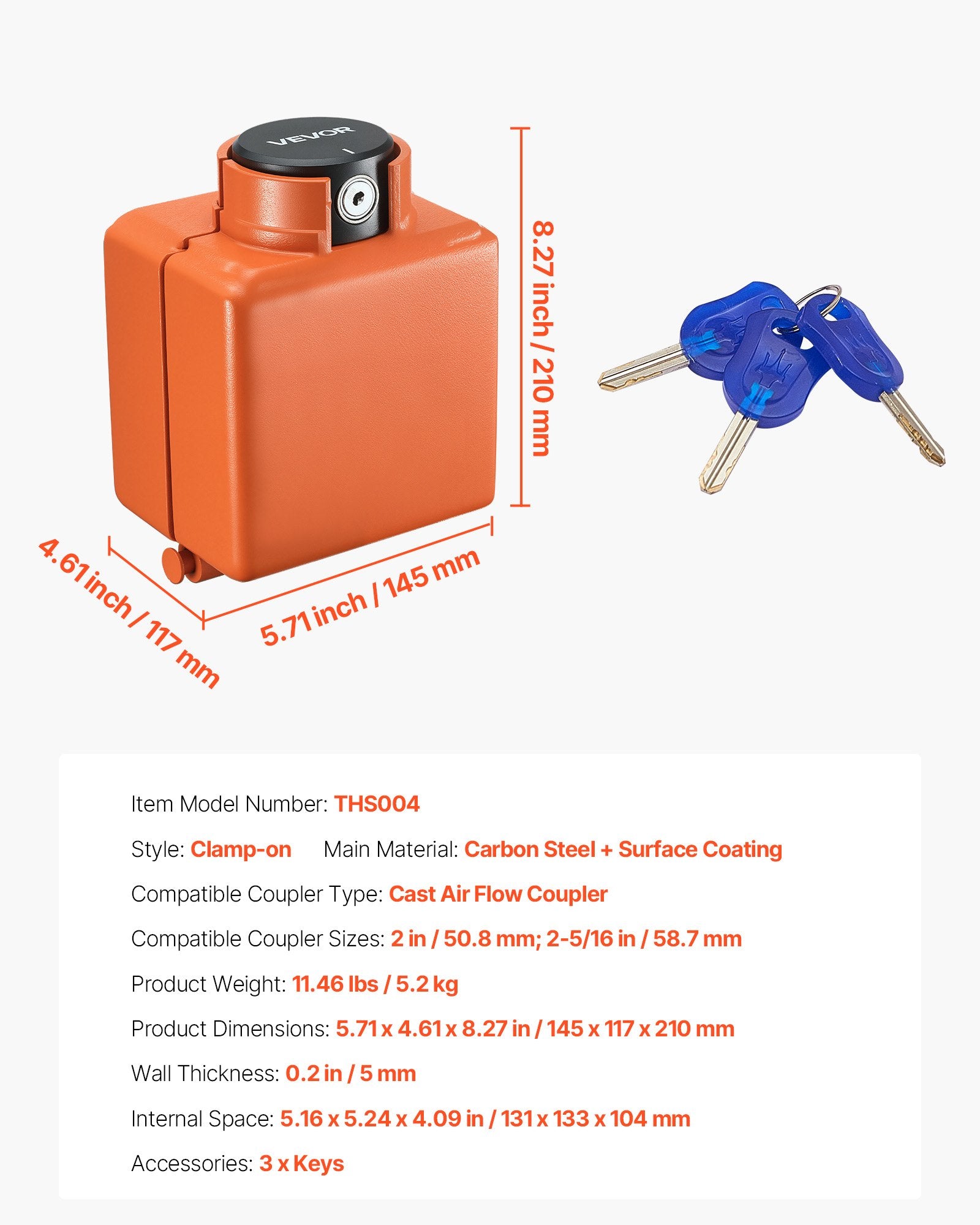 Priekabos sankabos užraktas VEVOR THS004, tinka 50,6 ir 58,6 mm jungtims