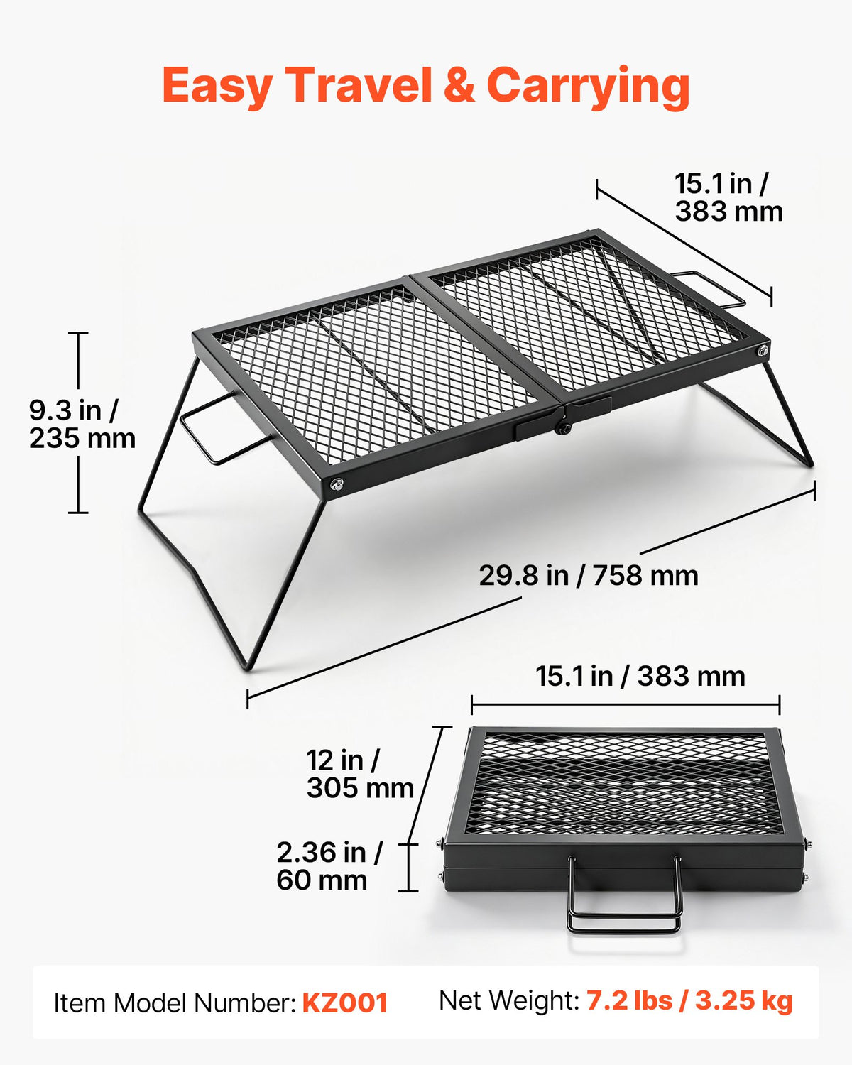 Sulankstomos laužo grotelės VEVOR KZ001, 61 cm