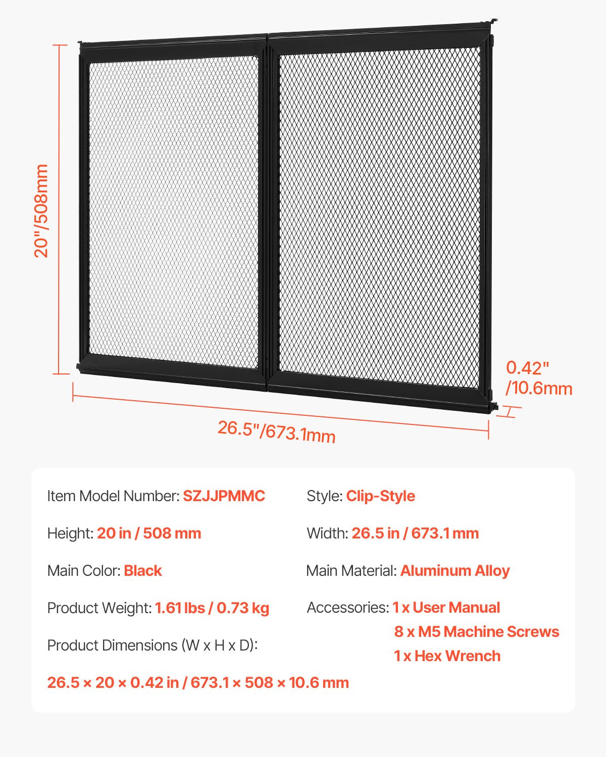 Kemperio durų apsauginės grotelės VEVOR SZJJPMMC, 673,1 x 508 mm