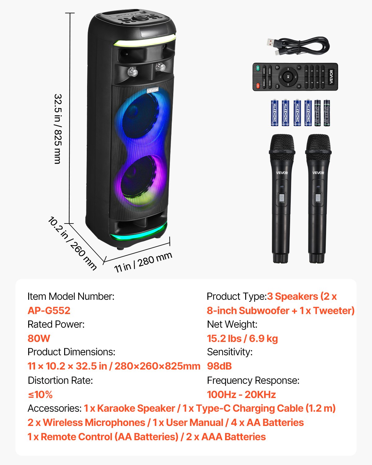 Karaoke sistema VEVOR AP-552, 80W