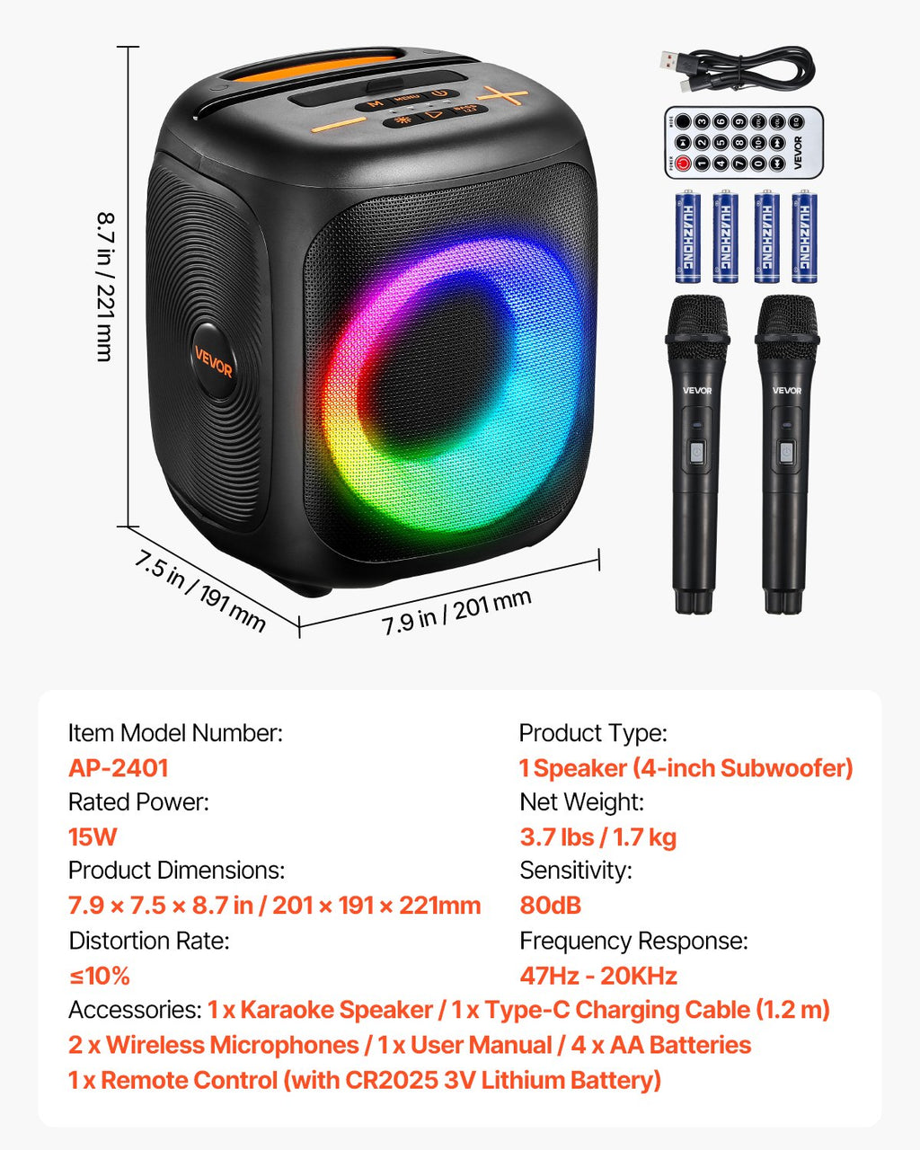 Karaoke sistema VEVOR AP-2401, 15W