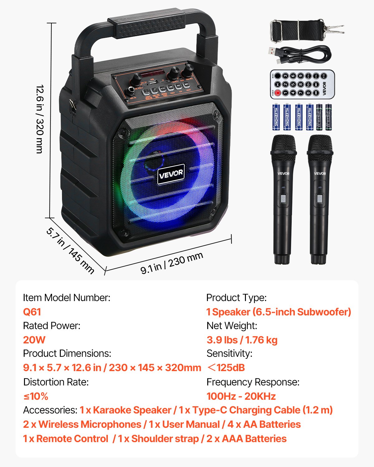 Karaoke aparatas VEVOR Q61, 20W