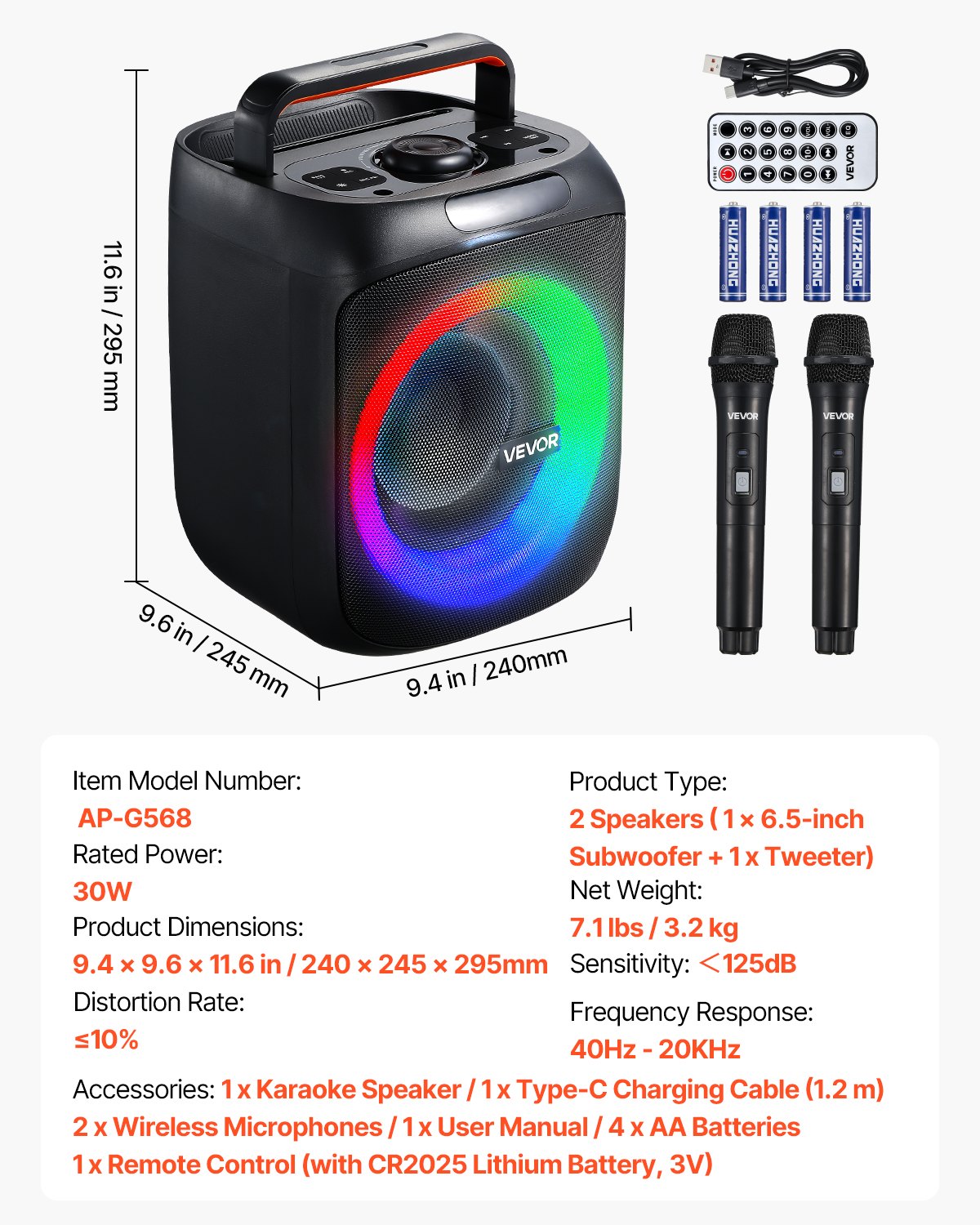 Karaoke aparatas VEVOR AP-G568, 30W