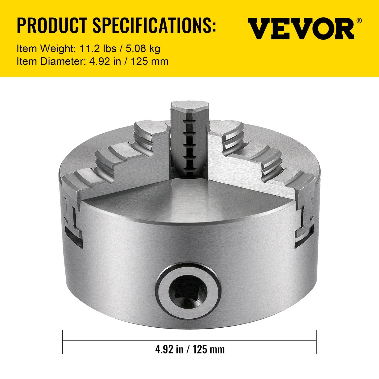 Trijų kumštelių tekinimo griebtuvas VEVOR K11-125, 125 mm