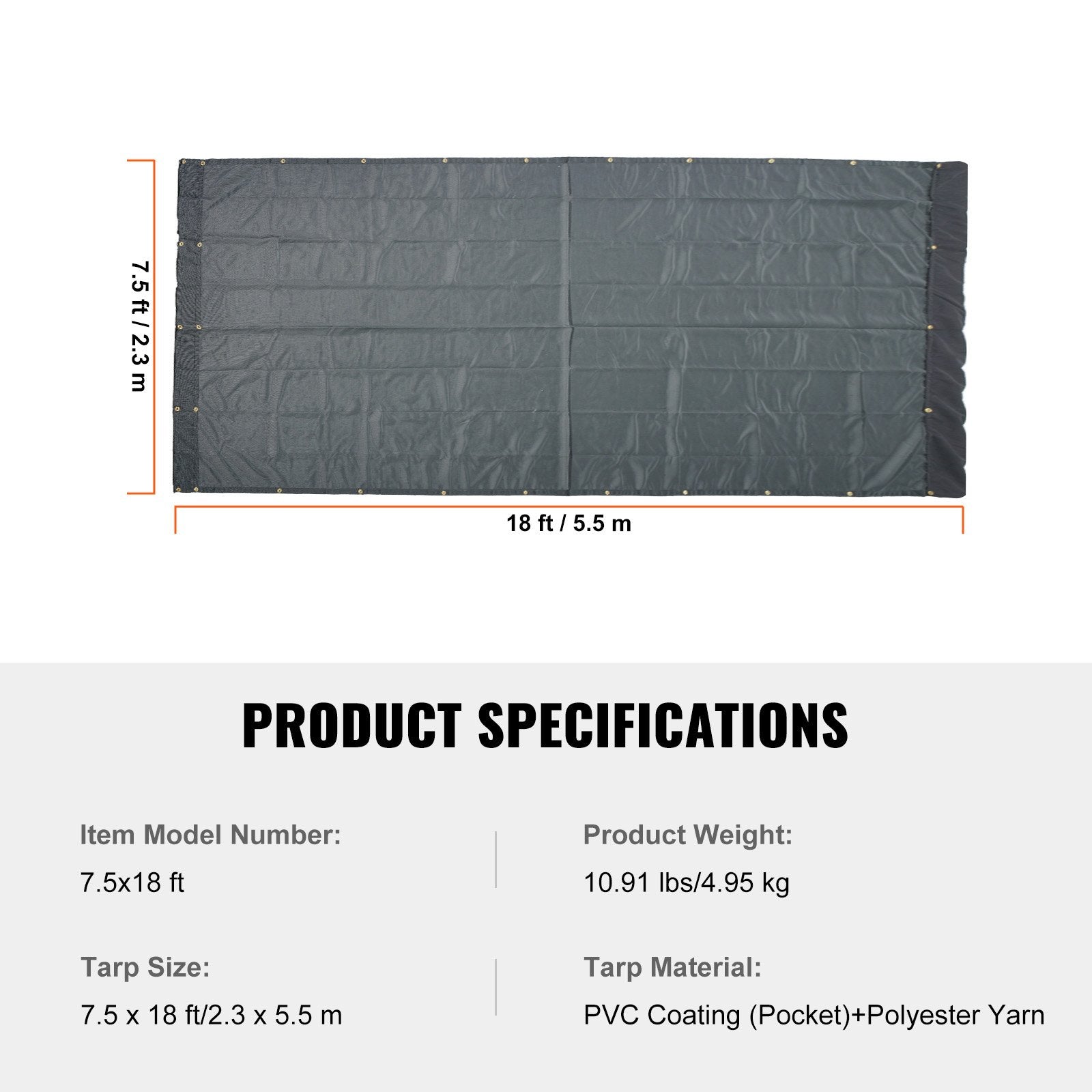Sunkvežimio savivartės uždangalas VEVOR 7.5x18 ft, PVC dengtas tinklelis