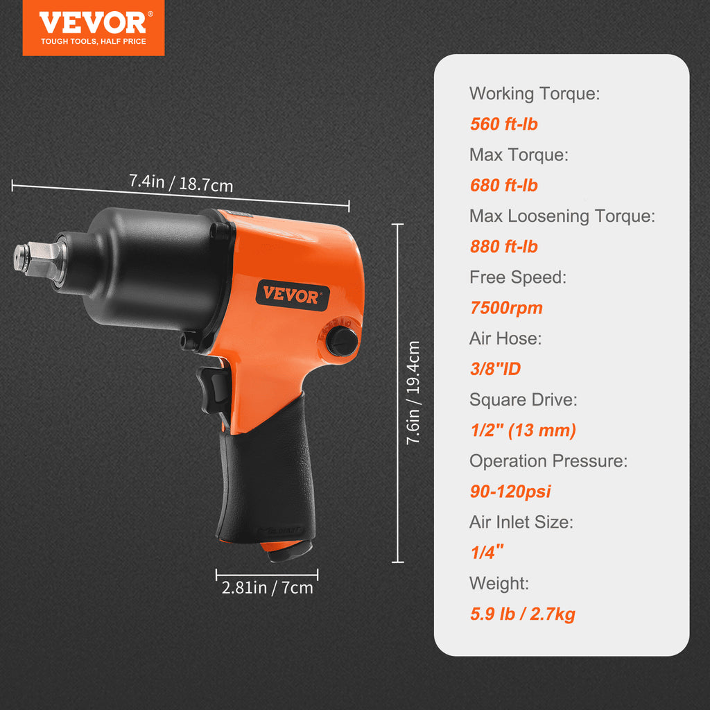 Pneumatinis veržliasukis VEVOR 1/2", 1193 Nm