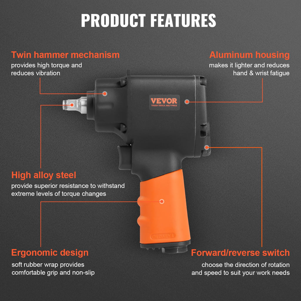 Pneumatinis smūginis veržliasukis VEVOR 3/8", 935 Nm