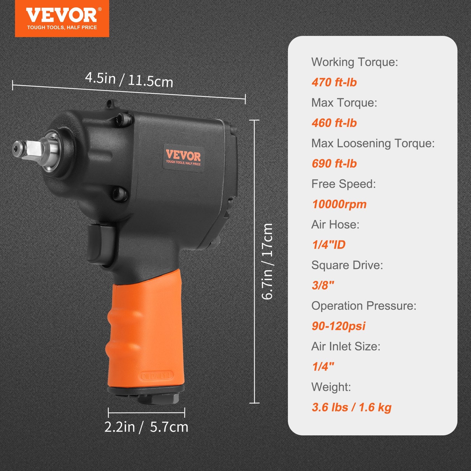 Pneumatinis smūginis veržliasukis VEVOR 3/8", 935 Nm