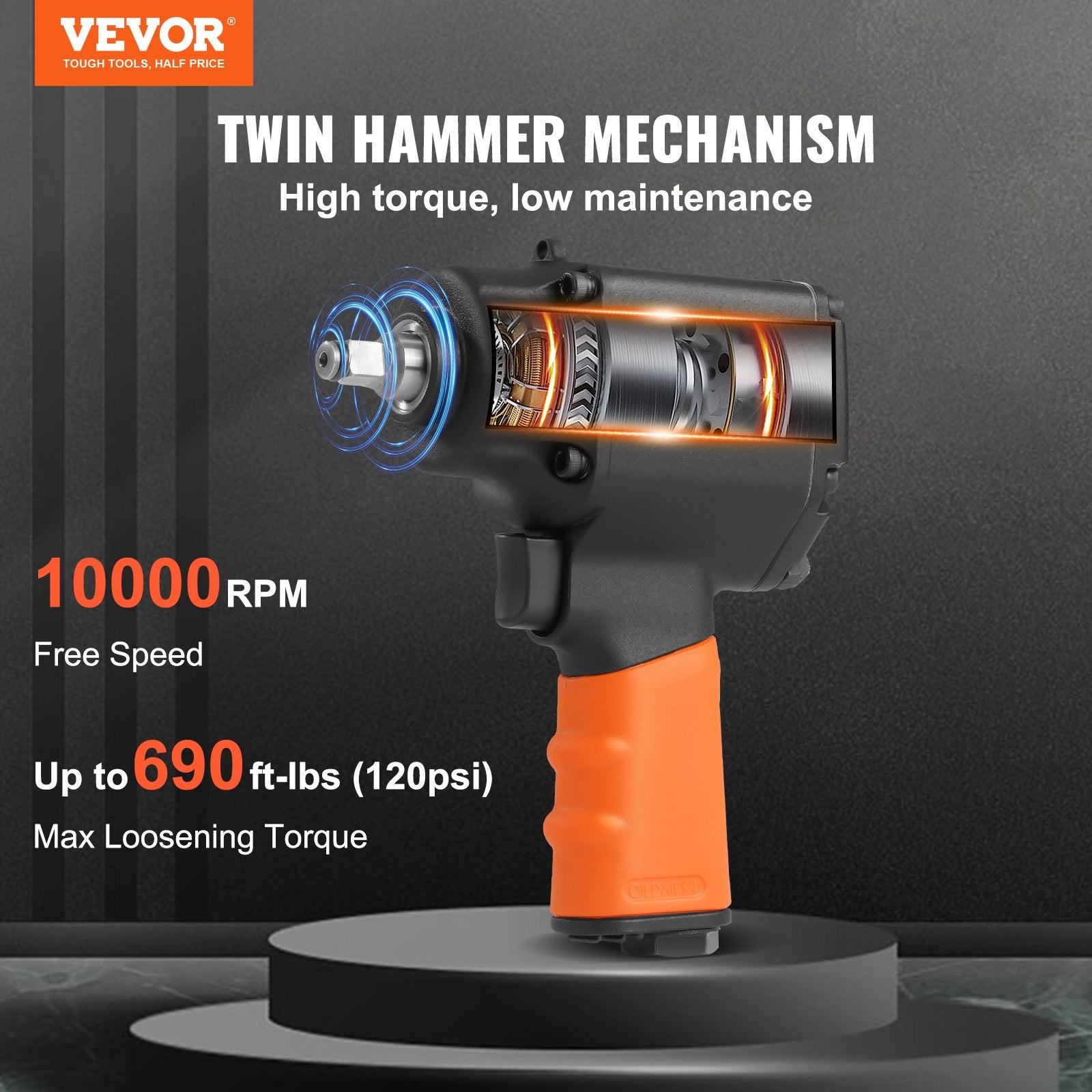 Pneumatinis veržliasukis VEVOR 3/8", 935 Nm atsukimo momentas
