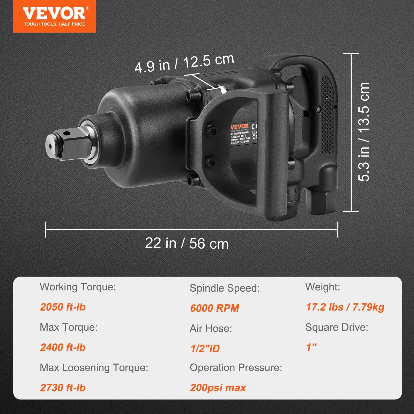 Pneumatinis veržliasukis VEVOR 1", 3690,5 Nm