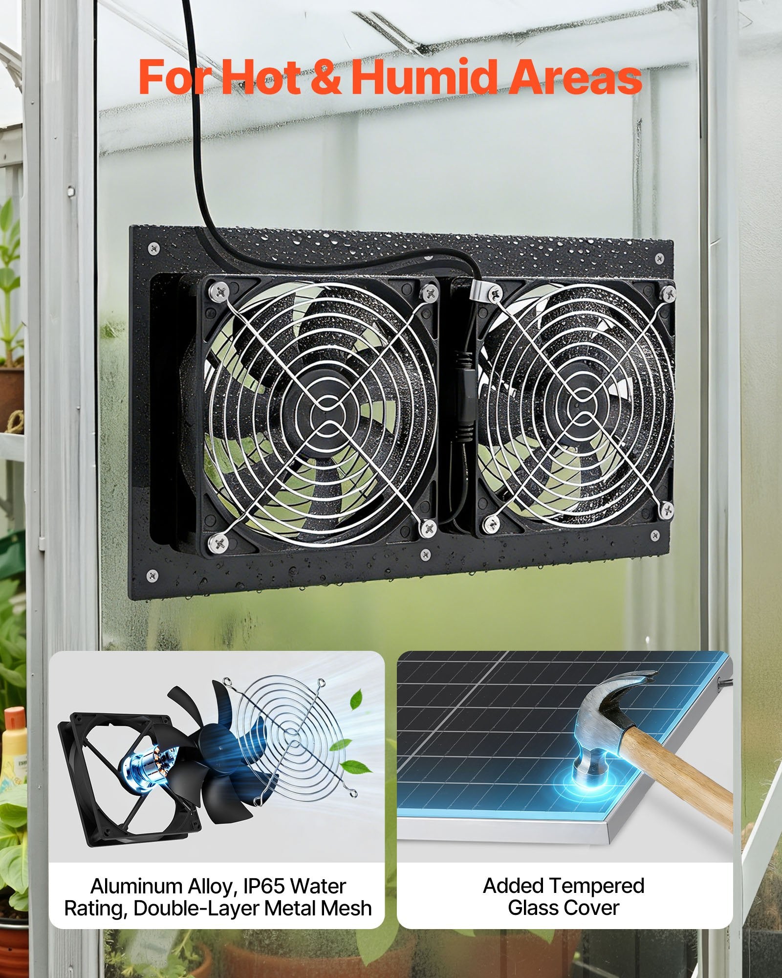 Saulės energija varomas ventiliatorius VEVOR 15W-XC12025X12Z, 15W