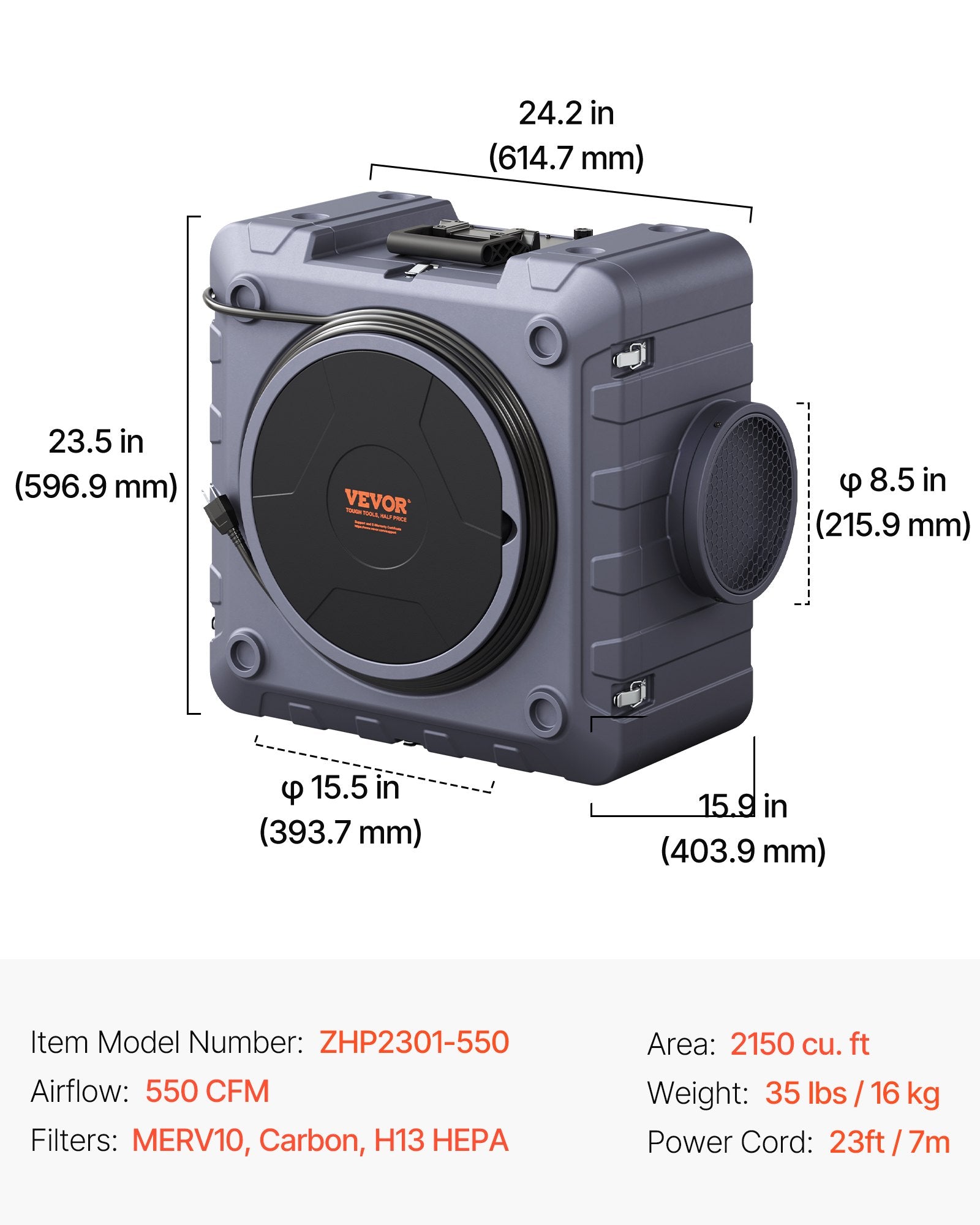 Oro valytuvas VEVOR ZHP2301-550, 550 CFM