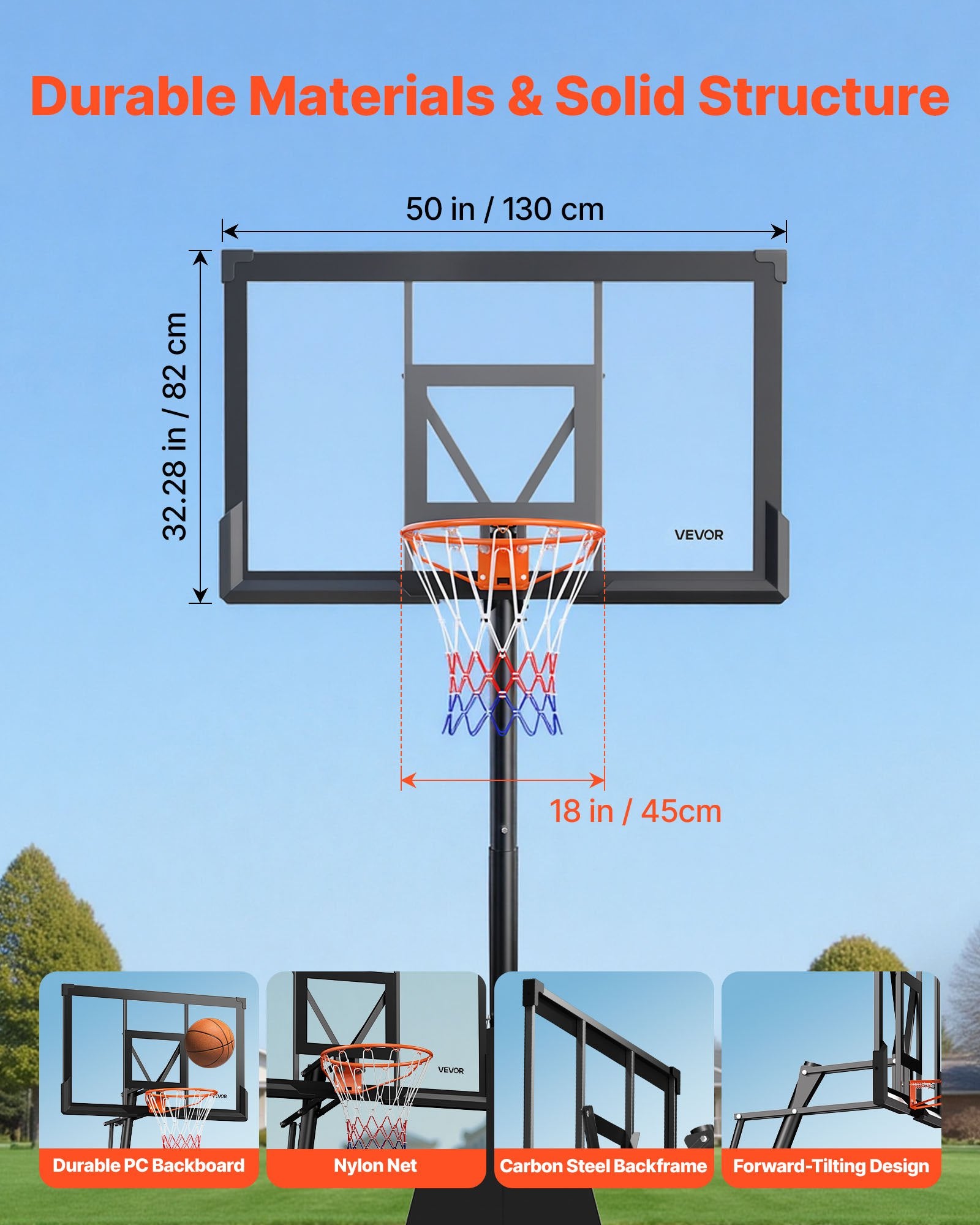 Mobilus krepšinio stovas VEVOR X031-26BXY, reguliuojamas aukštis iki 3,05 m