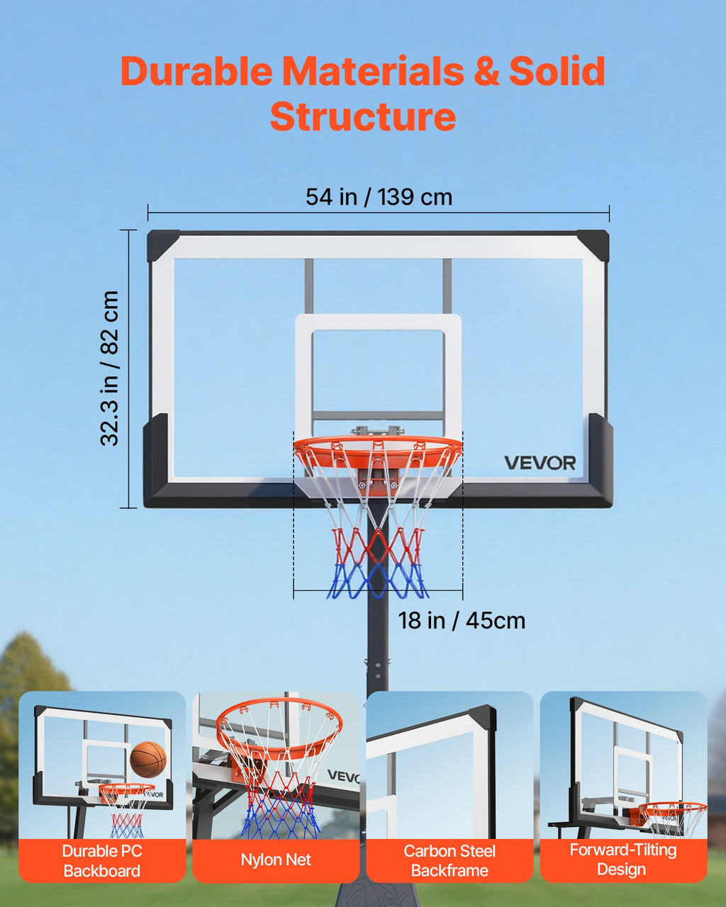Mobilus krepšinio stovas VEVOR M027, 2,3–3,05 m reguliuojamas aukštis