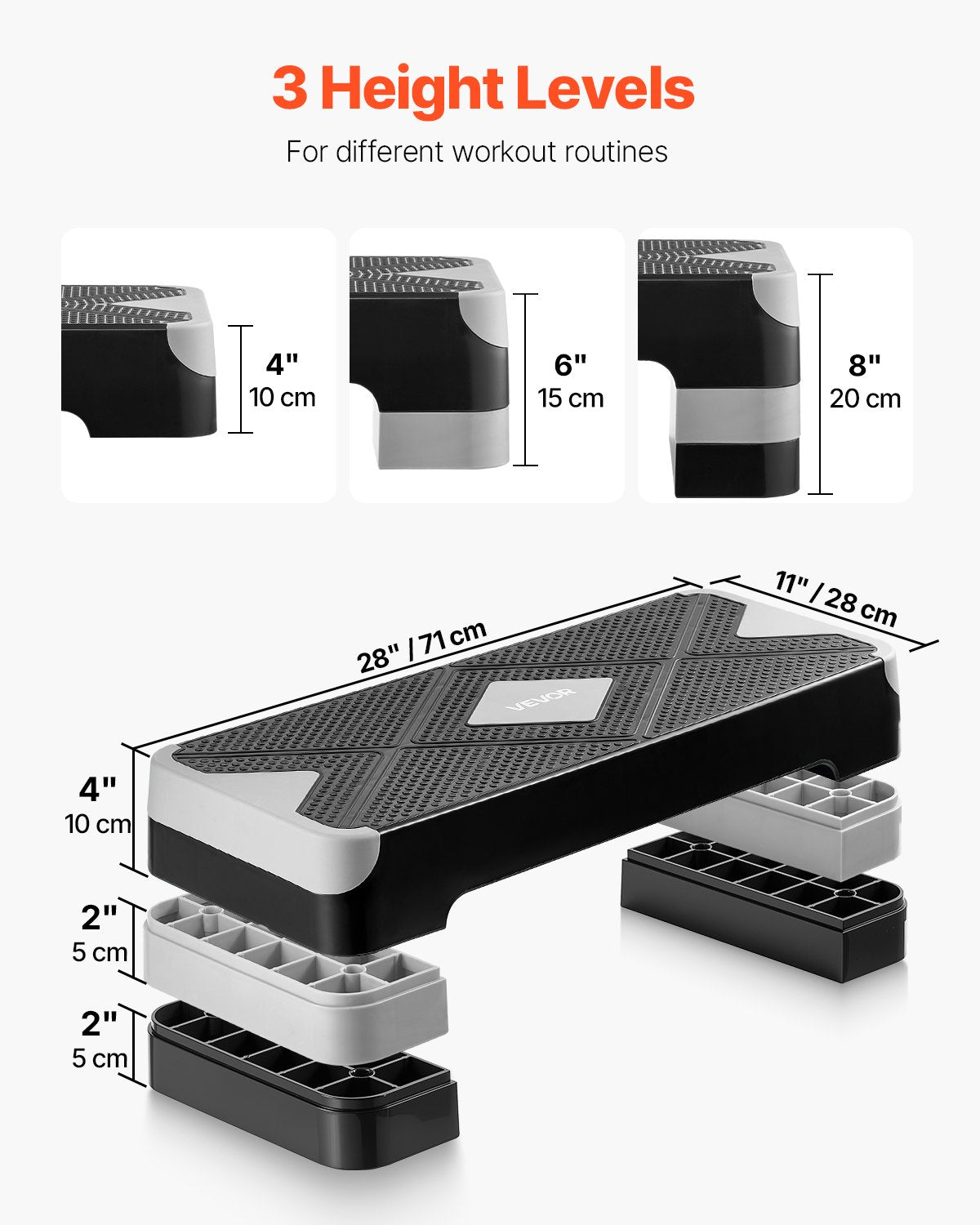 Aerobikos step platforma VEVOR CD-T012, 3 reguliuojami aukščiai
