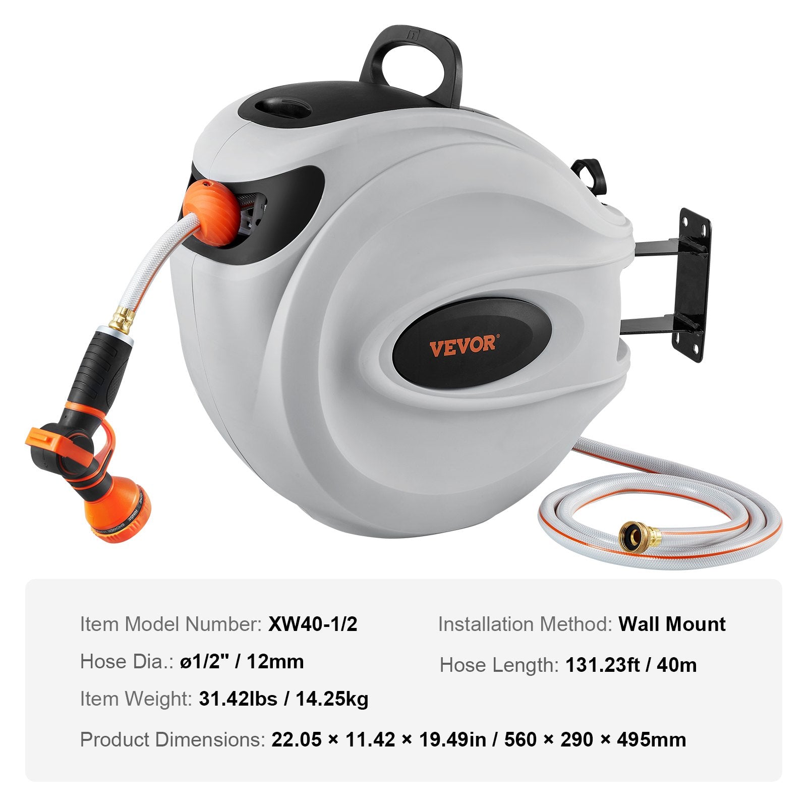 Automatinė sodo žarnos ritė VEVOR XW40-1/2, 40 m