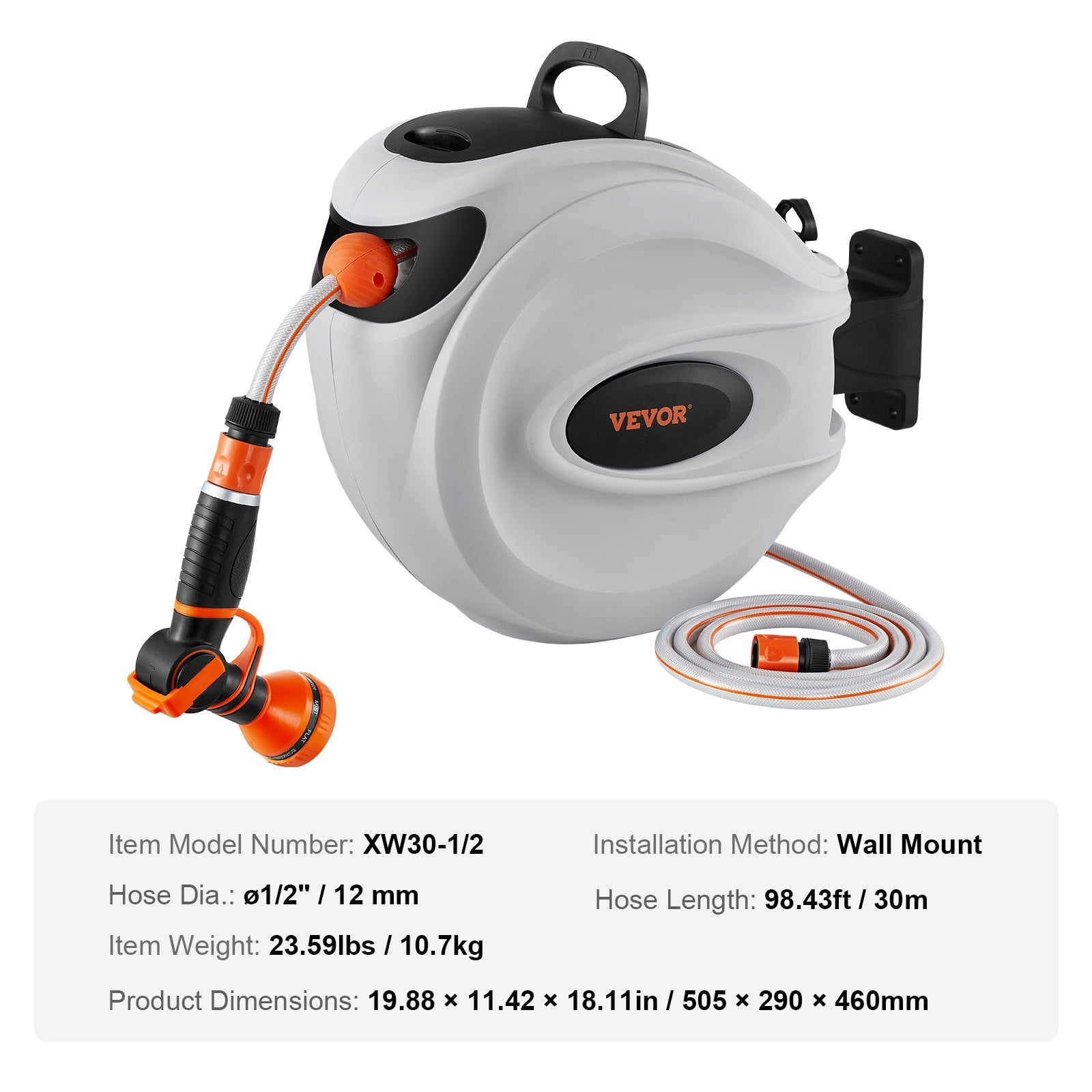 Automatinė sodo žarnos ritė VEVOR XW30-1/2, 30 m