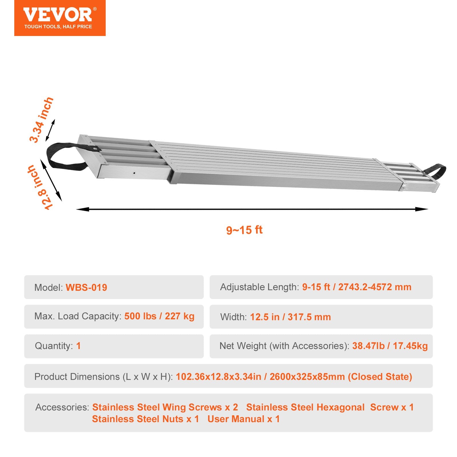 Teleskopinė pastolių platforma VEVOR WBS-019, 2,7–4,6 m