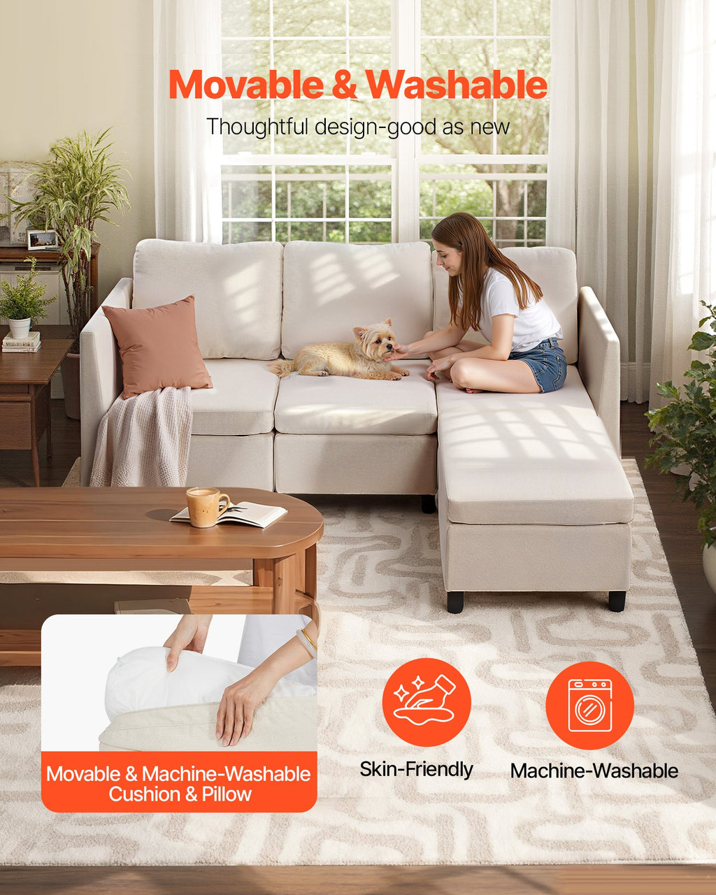 Modulinė kampinė sofa VEVOR SS001-3, 3 vietų su daiktadėžėmis