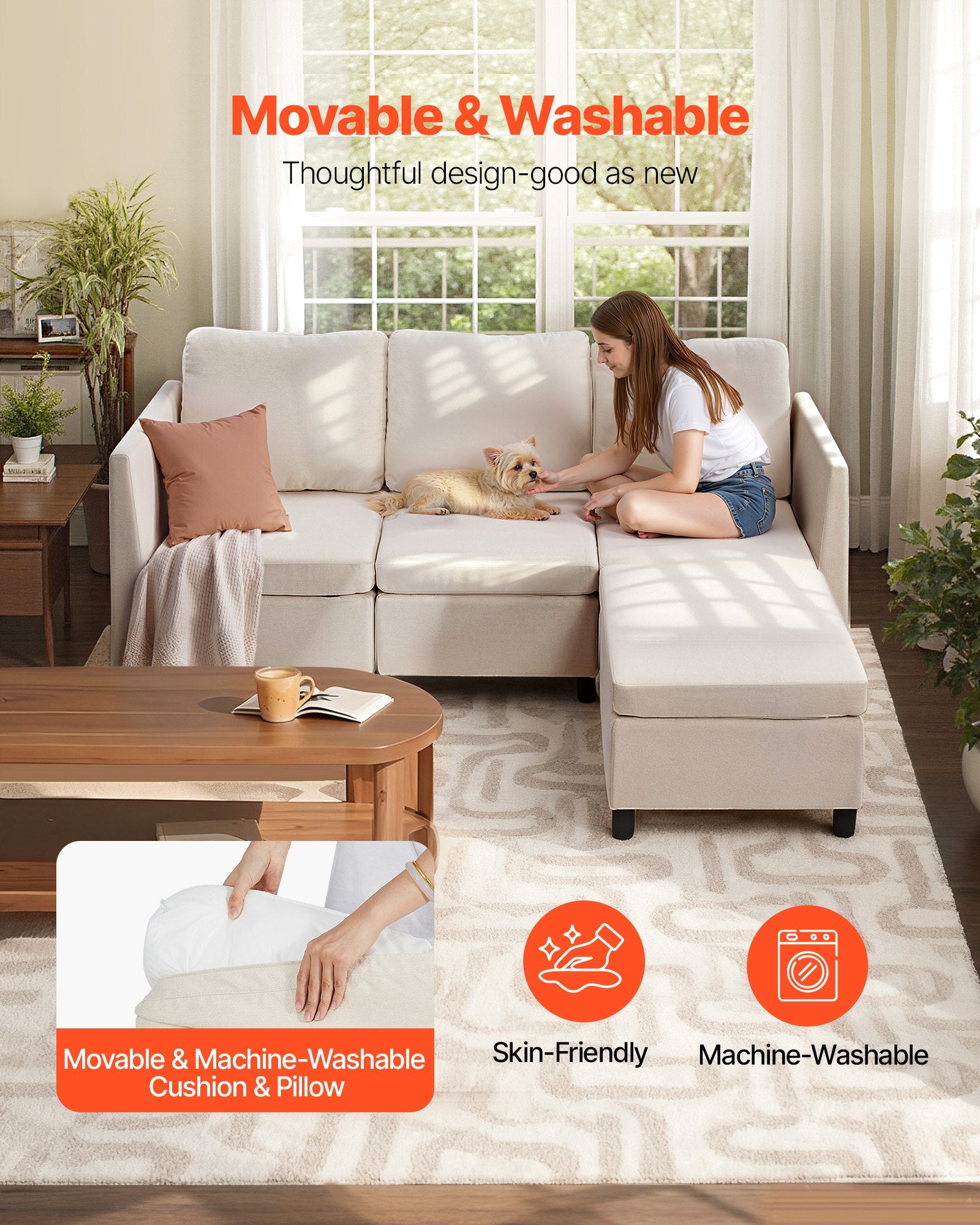 Modulinė kampinė sofa VEVOR SS001-3, 3 vietų su daiktadėžėmis
