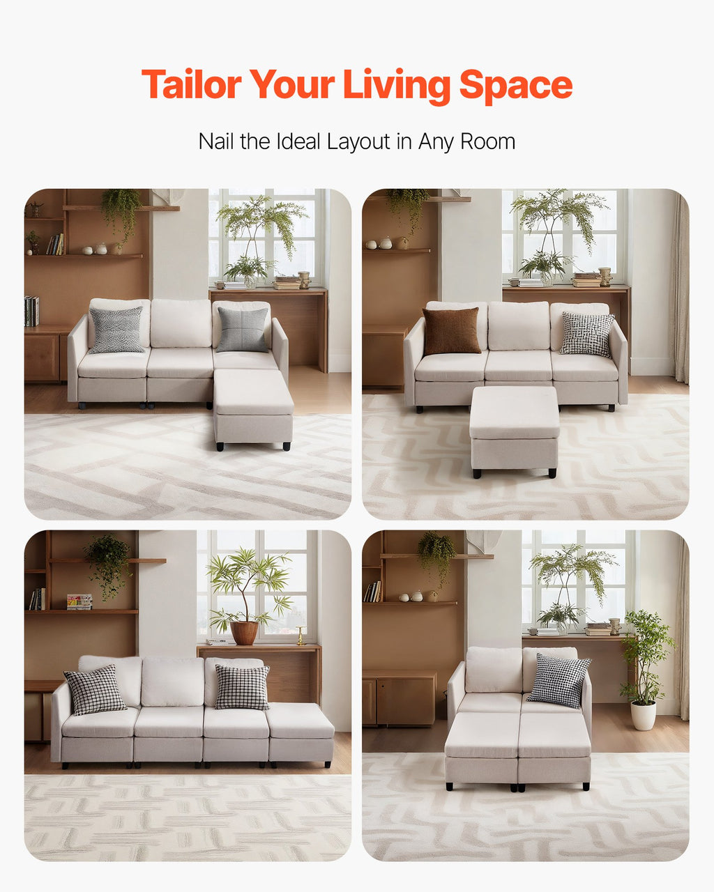 Modulinė kampinė sofa VEVOR SS001-3, 3 vietų su daiktadėžėmis