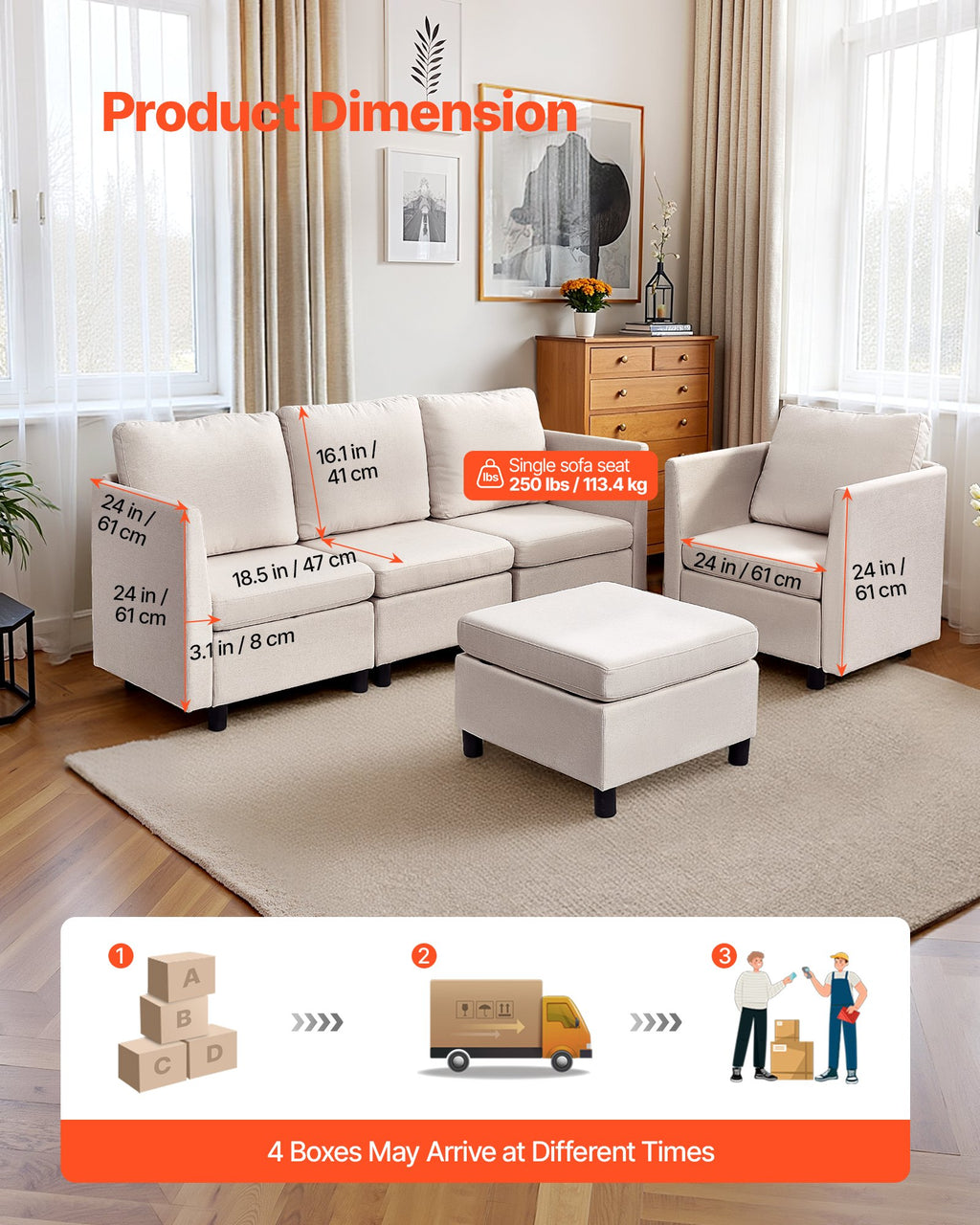 Modulinė kampinė sofa VEVOR SS001-5, 5 vietų su daiktadėžėmis