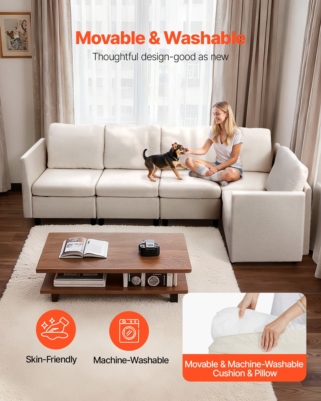 Modulinė kampinė sofa VEVOR SS001-5, 5 vietų su daiktadėžėmis