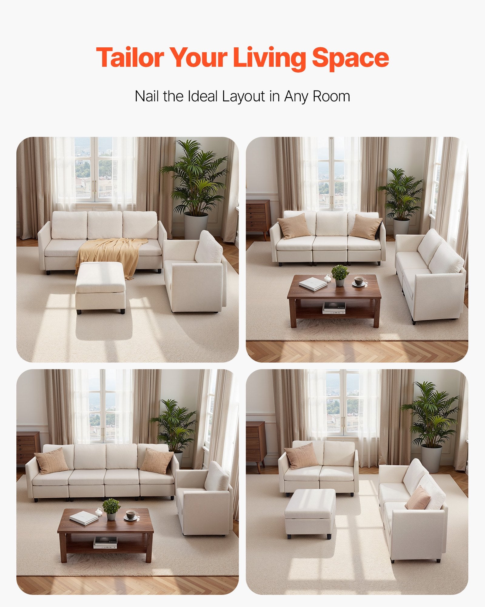 Modulinė kampinė sofa VEVOR SS001-5, 5 vietų su daiktadėžėmis