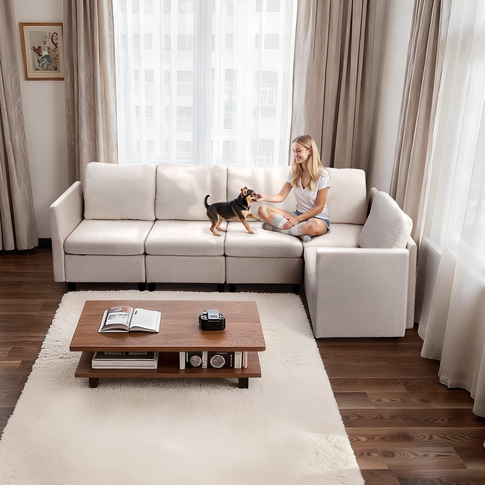 Modulinė kampinė sofa VEVOR SS001-5, 5 vietų su daiktadėžėmis