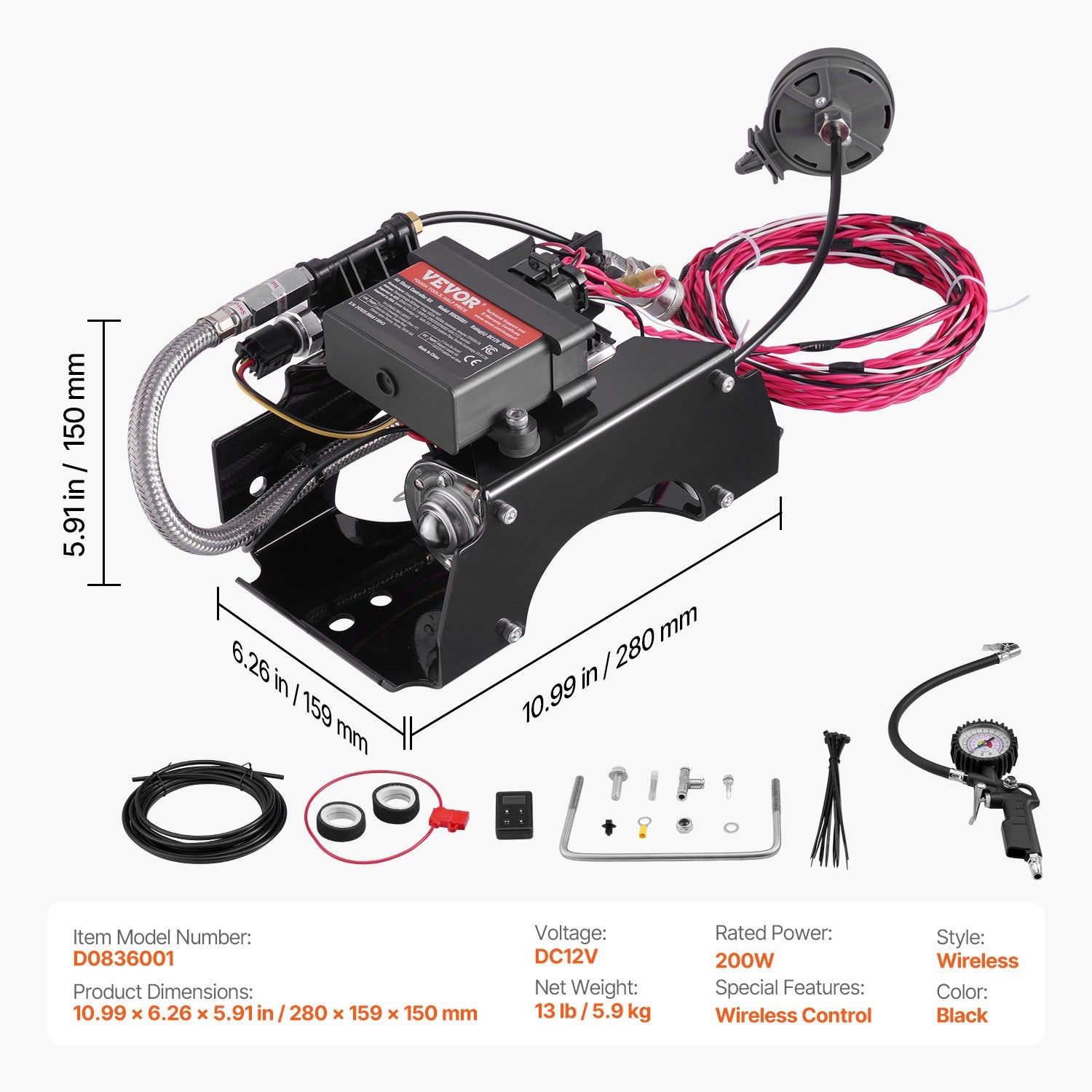 Pneumatinės pakabos valdymo rinkinys VEVOR D0836001, 100 PSI