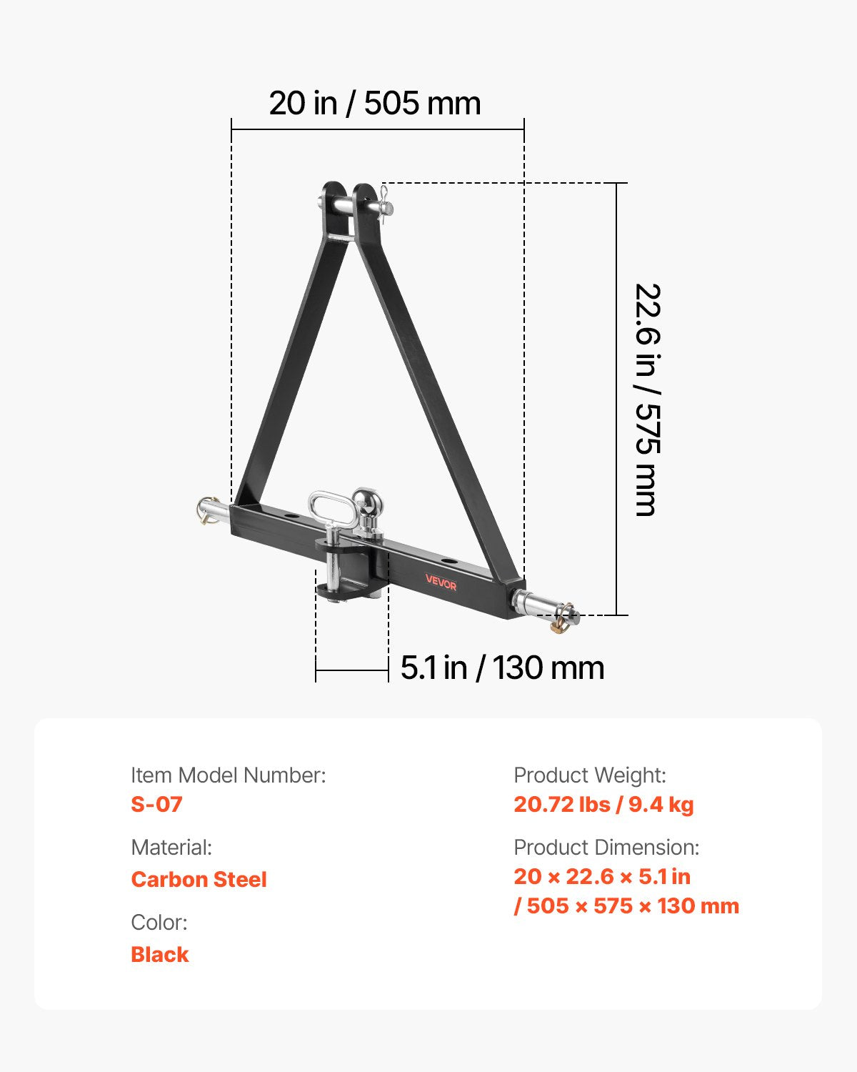 3 taškų pakabos adapteris VEVOR S-07, 2720 kg keliamoji galia