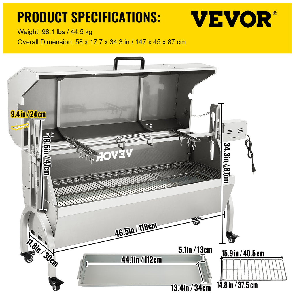 Avienos ir paršelių kepimo kepsninė VEVOR KL-005, 60 kg keliamoji galia