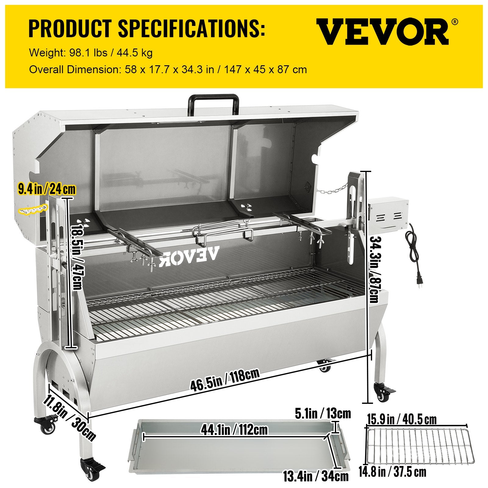 Avienos ir paršelių kepimo kepsninė VEVOR KL-005, 60 kg keliamoji galia
