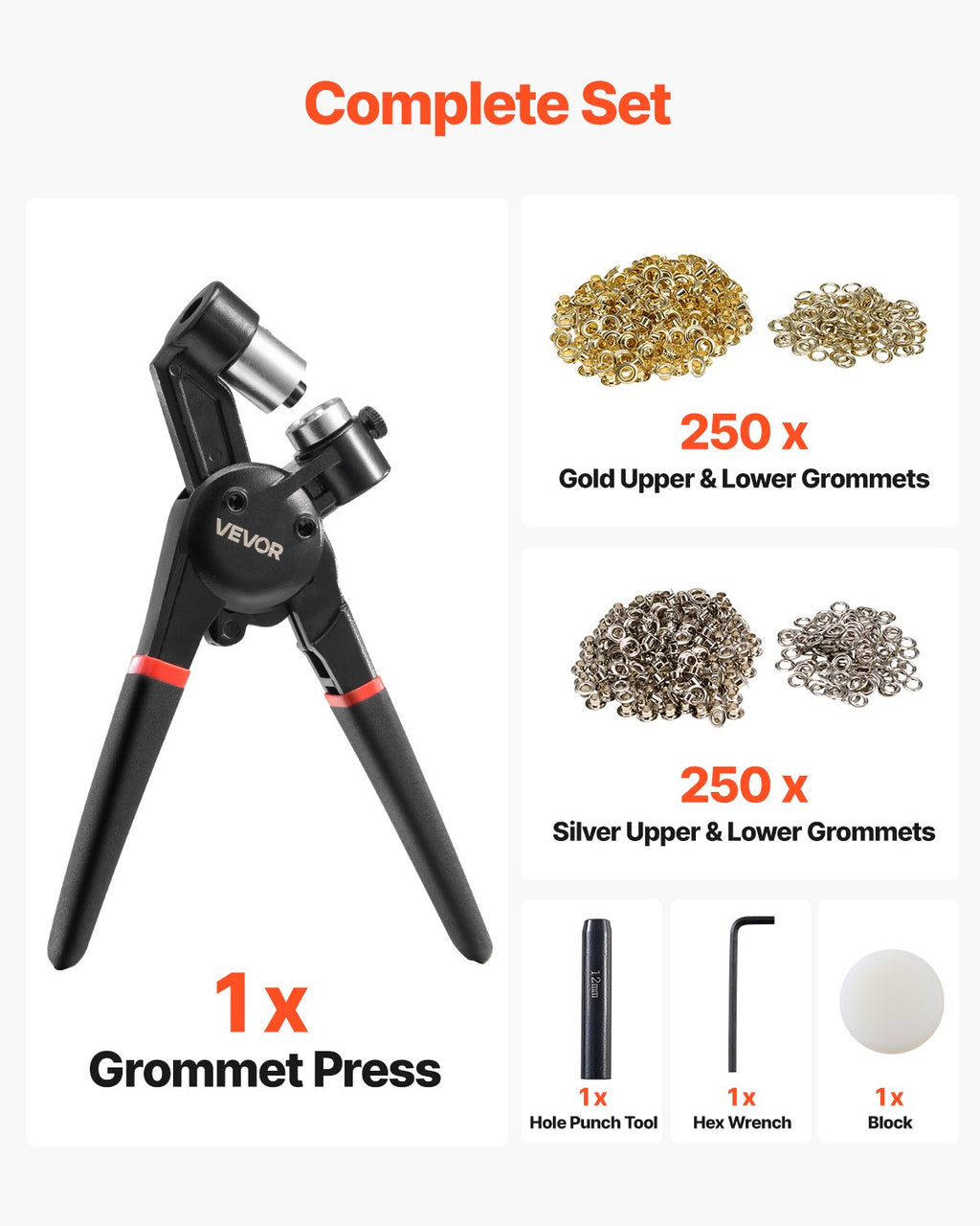 Kniedijimo įrankių rinkinys VEVOR 12MM5M, 500 vnt. 12 mm kniedžių